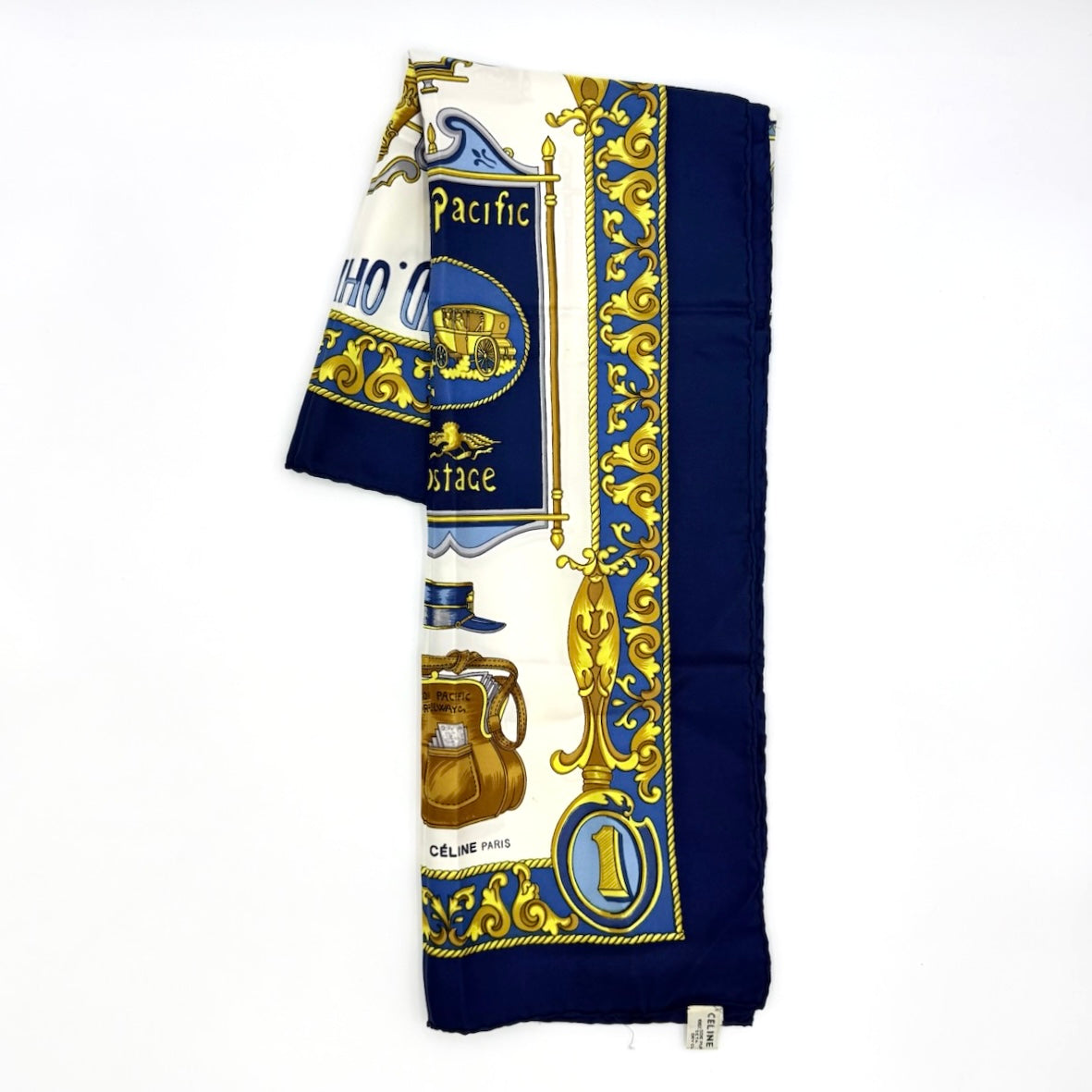 Celine US. Mail Silk Scarf Blue/Gold