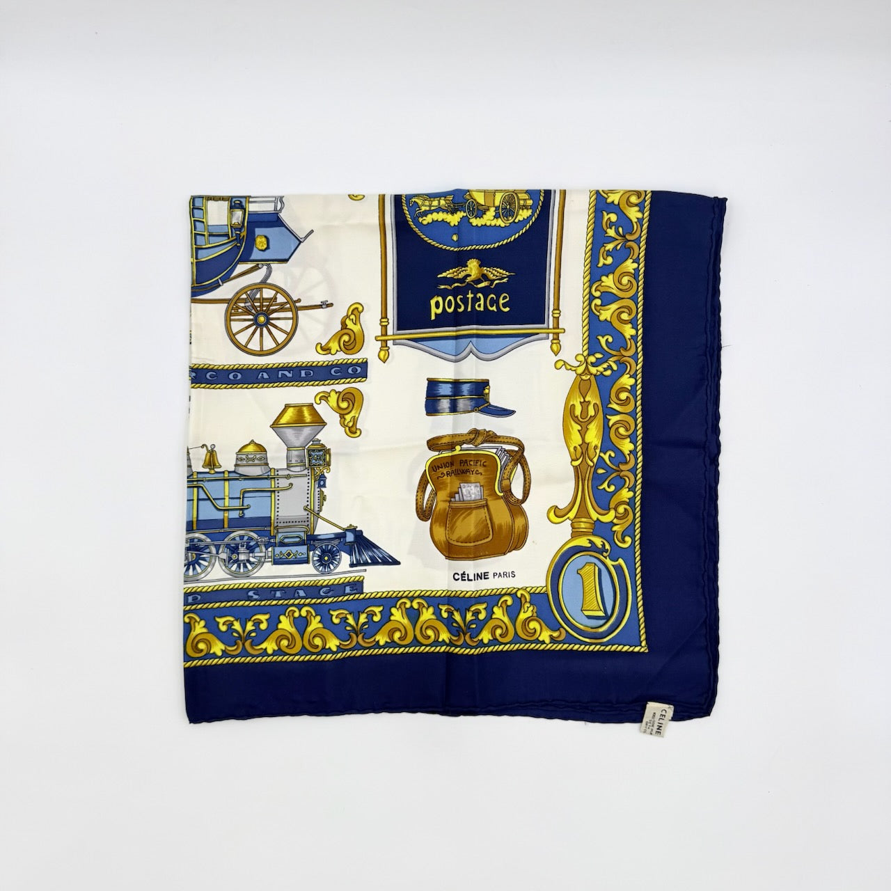 Celine US. Mail Silk Scarf Blue/Gold