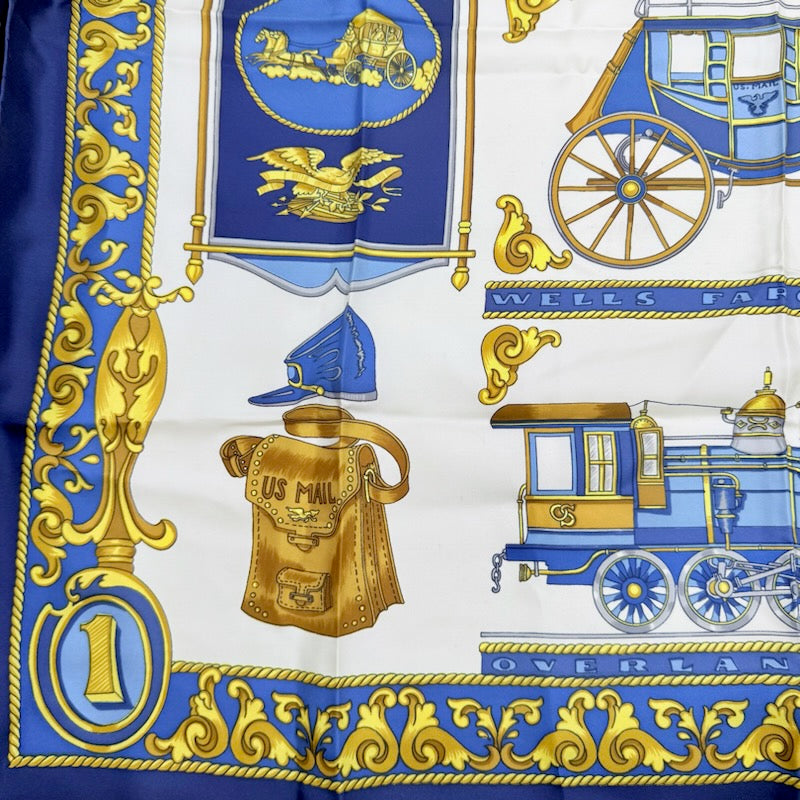 Celine US. Mail Silk Scarf Blue/Gold