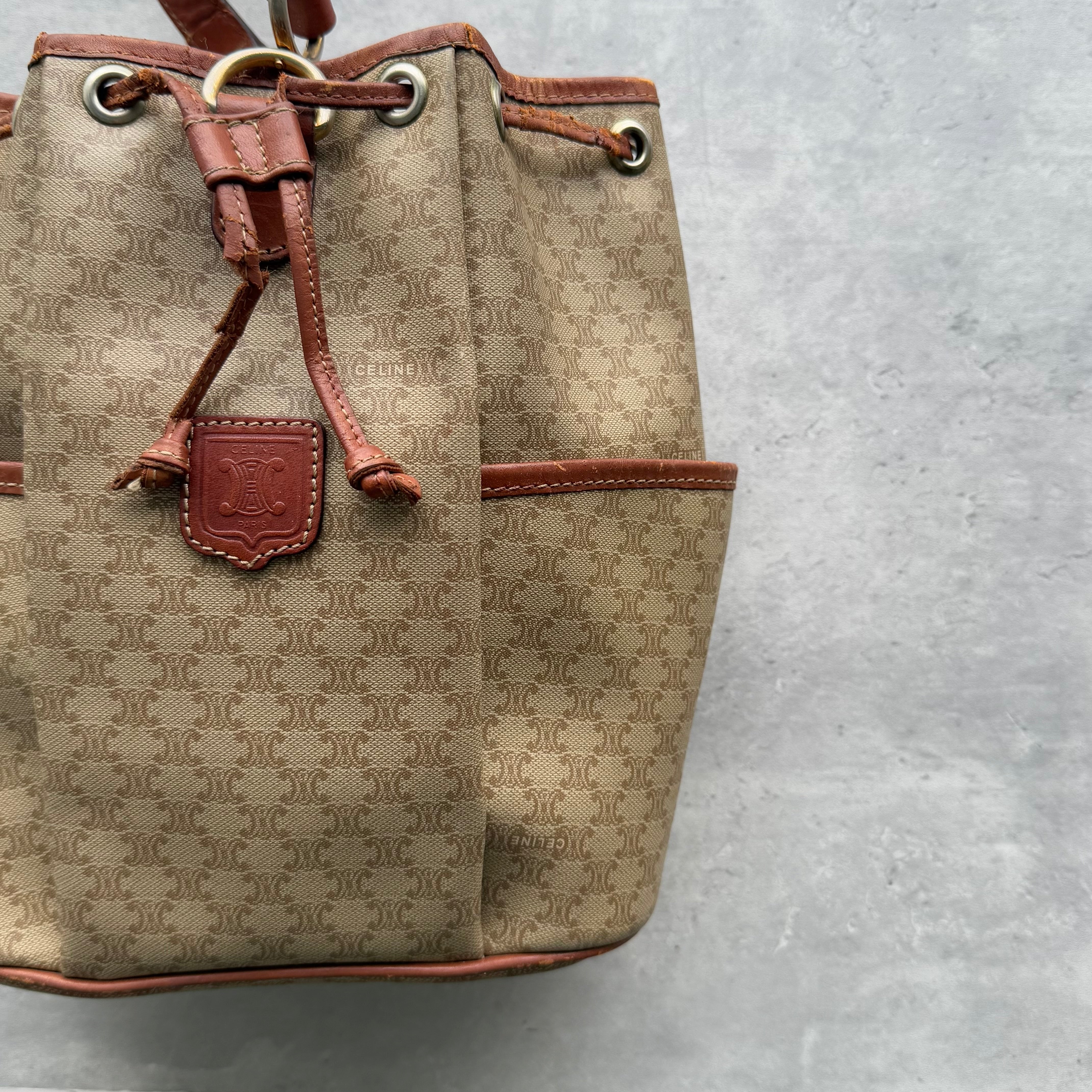 Celine Macadam Bucket Drawstring Bag Beige
