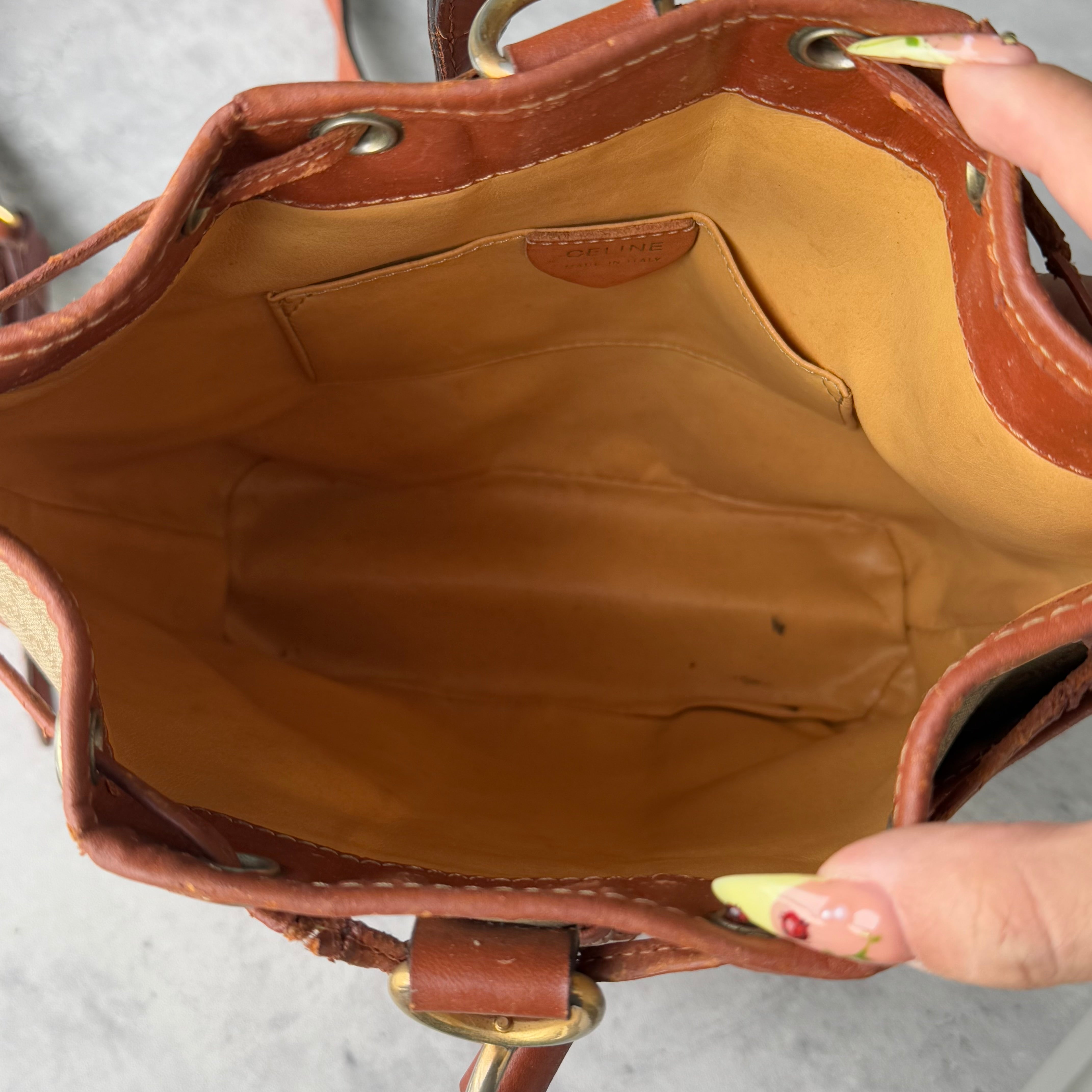 Celine Macadam Bucket Drawstring Bag Beige
