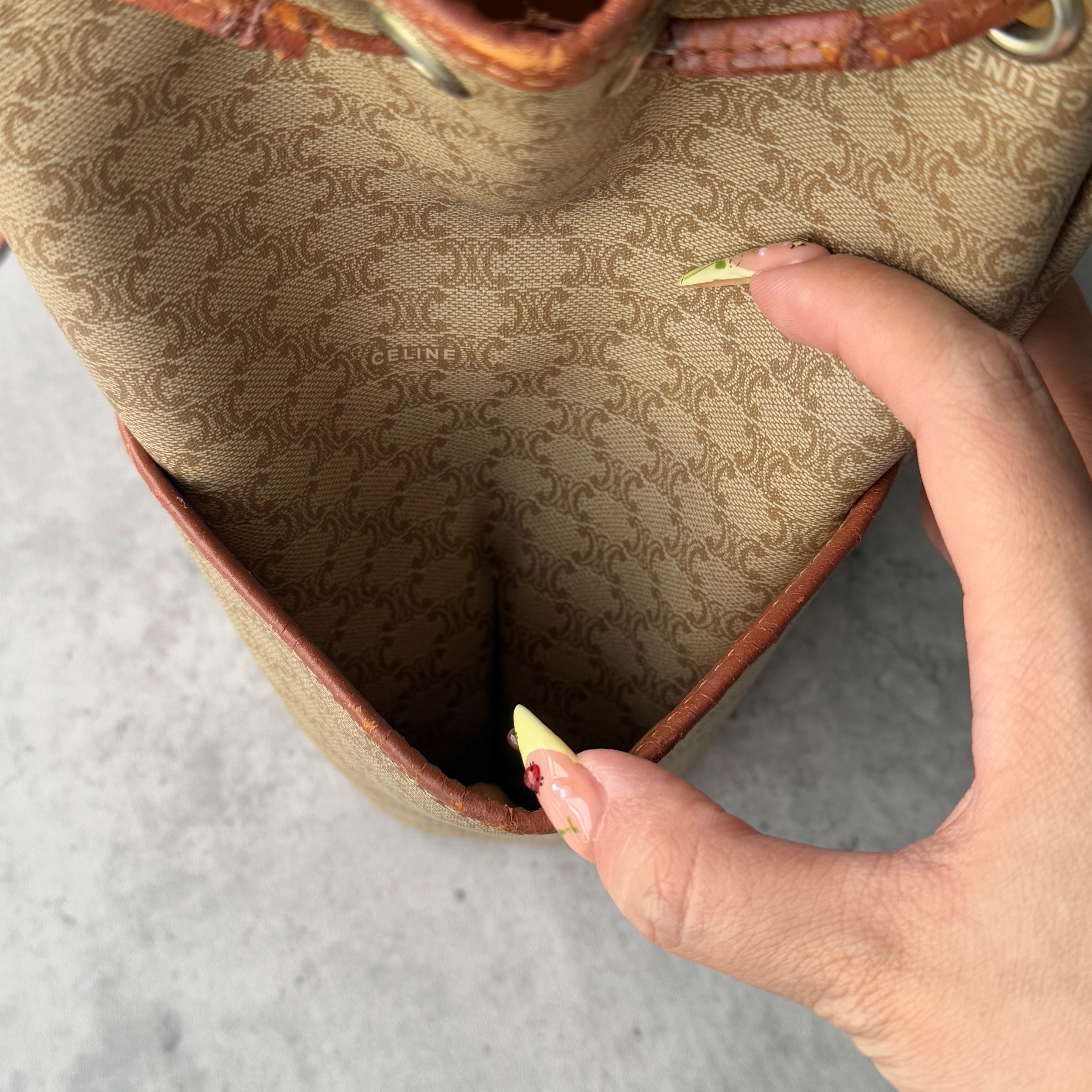 Celine Macadam Bucket Drawstring Bag Beige