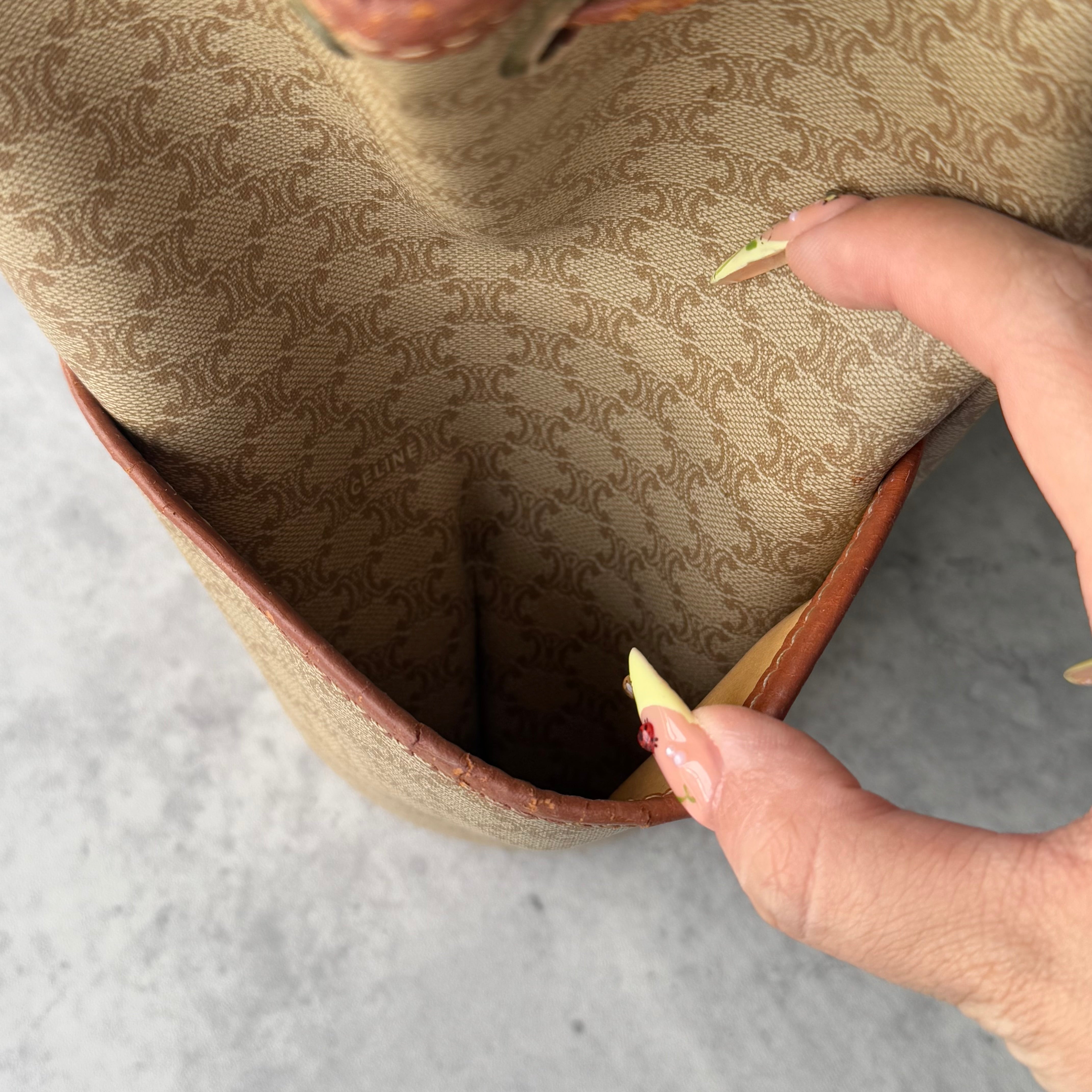 Celine Macadam Bucket Drawstring Bag Beige