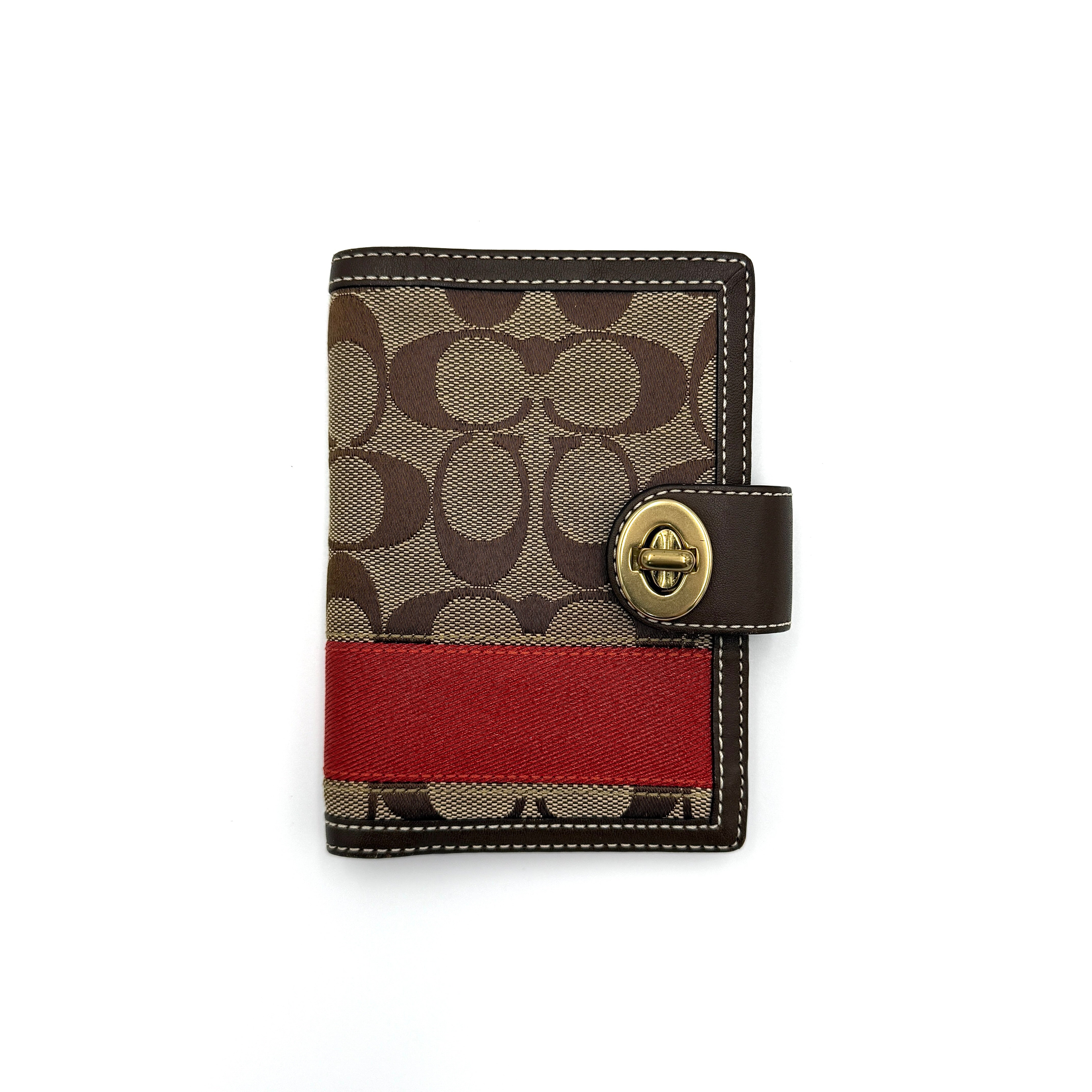 Coach Signature Stripe Turnlock Passport Holder Red/Beige