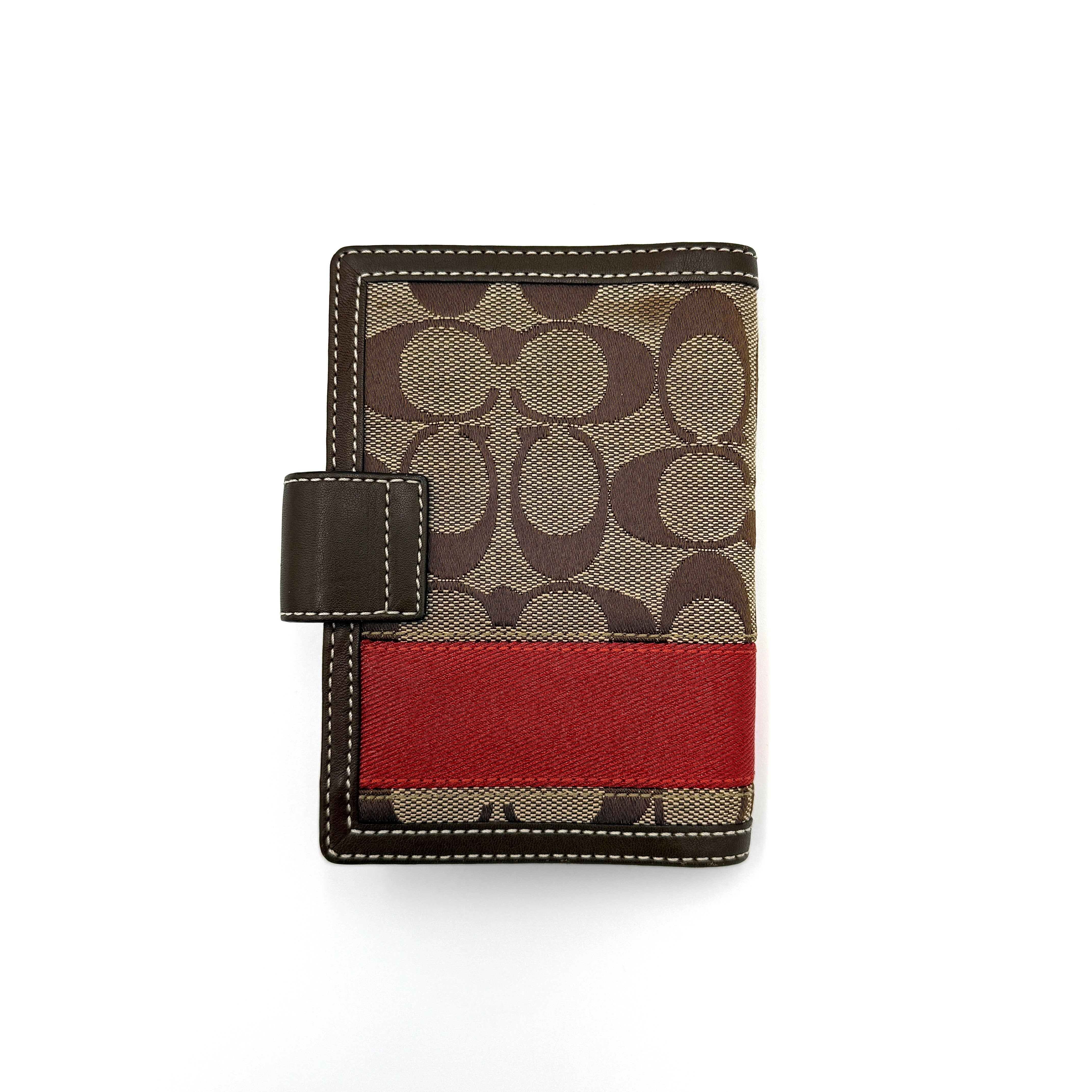 Coach Signature Stripe Turnlock Passport Holder Red/Beige