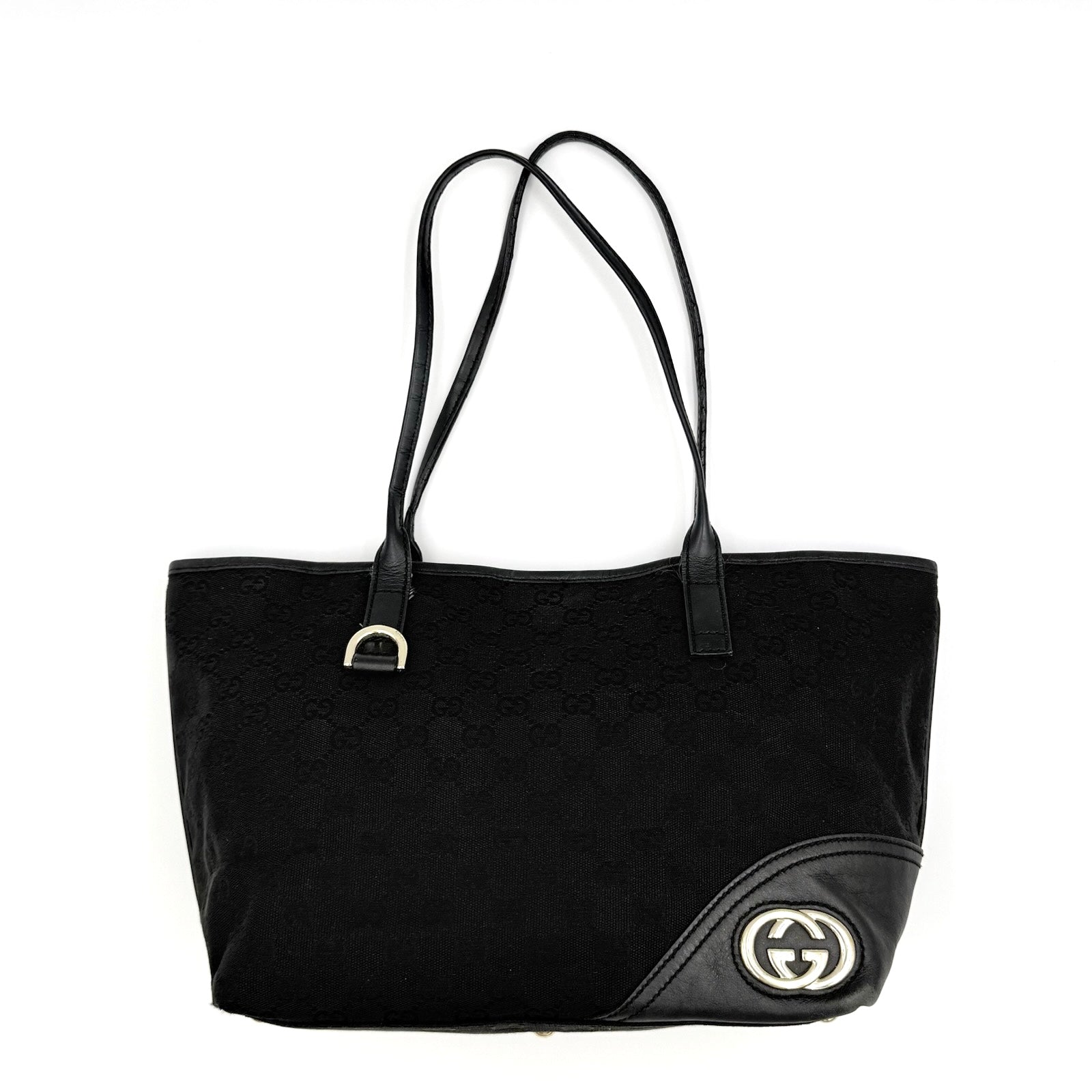 Gucci GG Monogram Britt Tote Bag Black/Gold