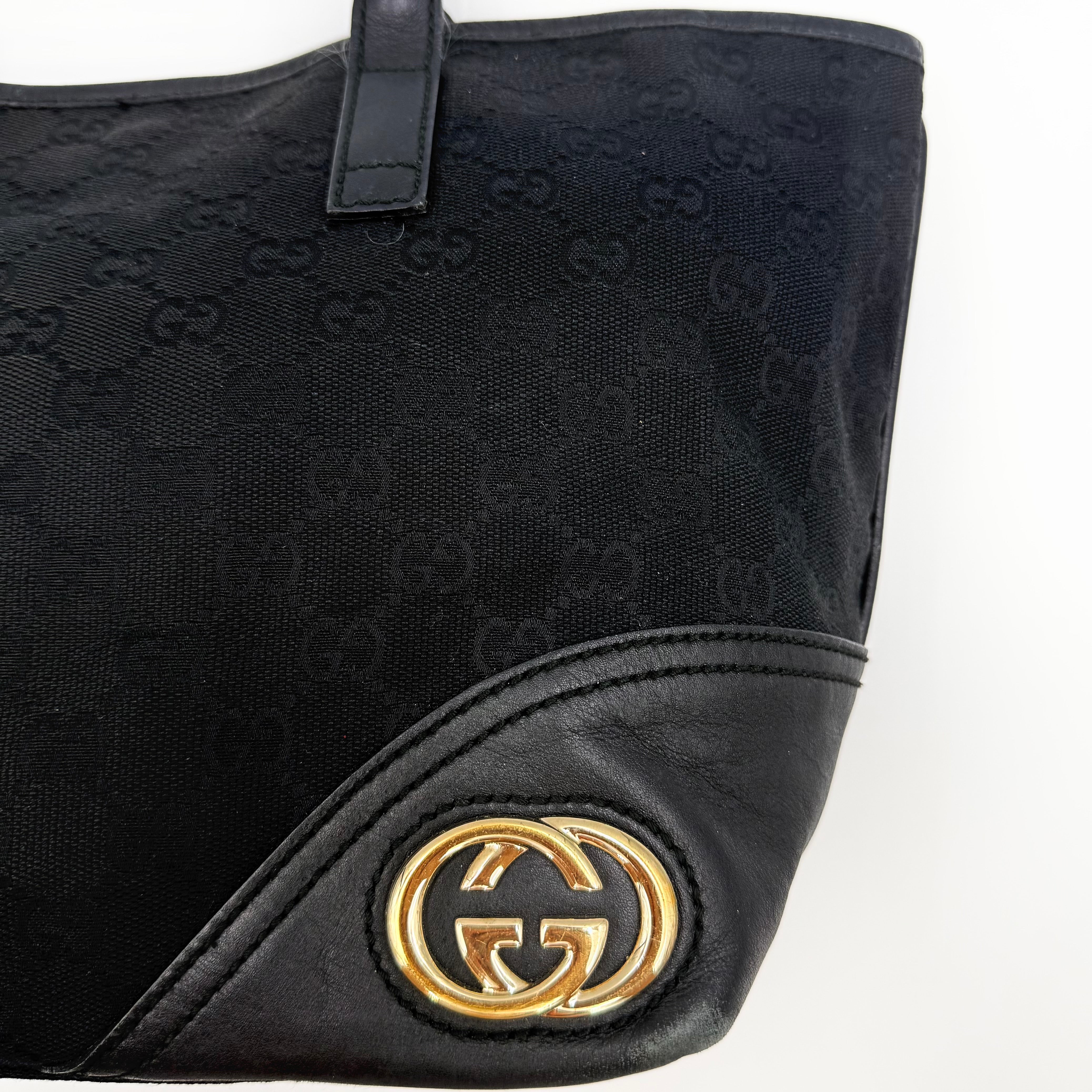 Gucci GG Monogram Britt Tote Bag Black/Gold