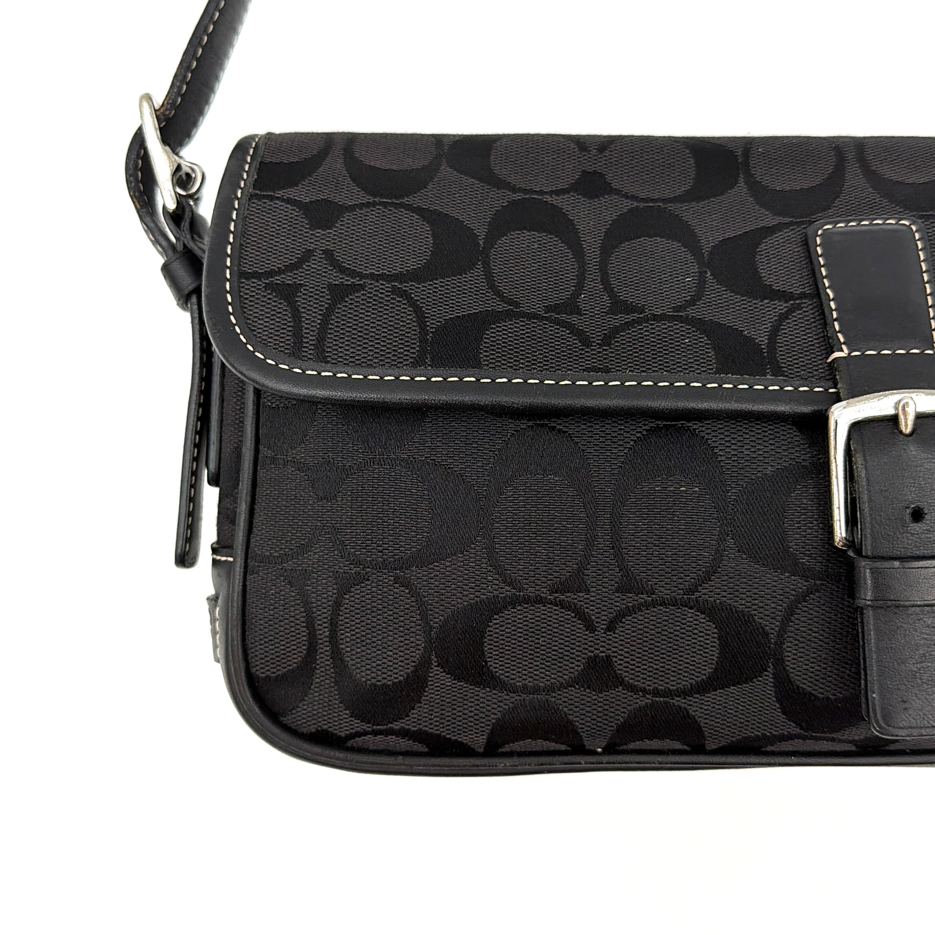 Coach Signature Hampton Baguette Shoulder Bag Black