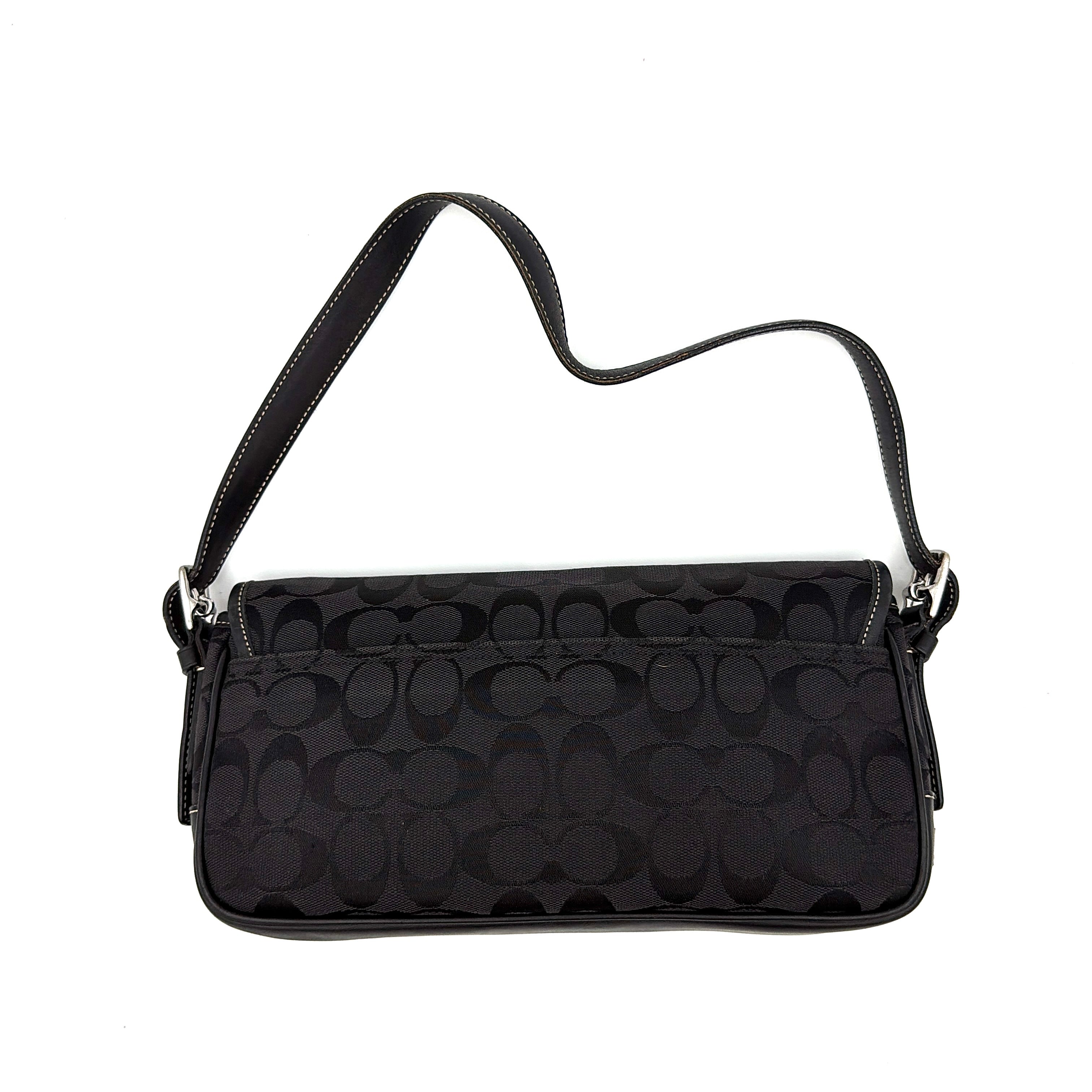 Coach Signature Hampton Baguette Shoulder Bag Black