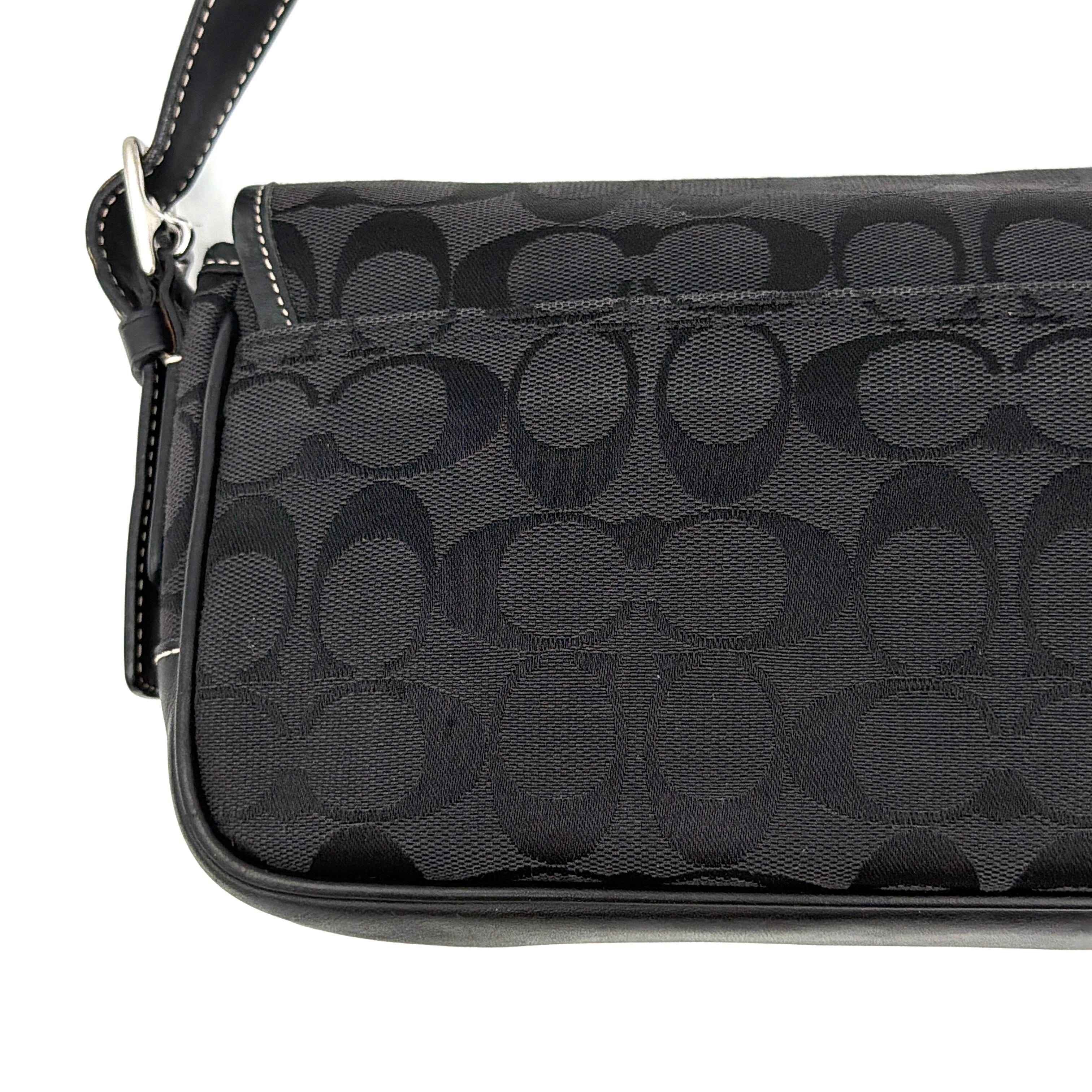 Coach Signature Hampton Baguette Shoulder Bag Black