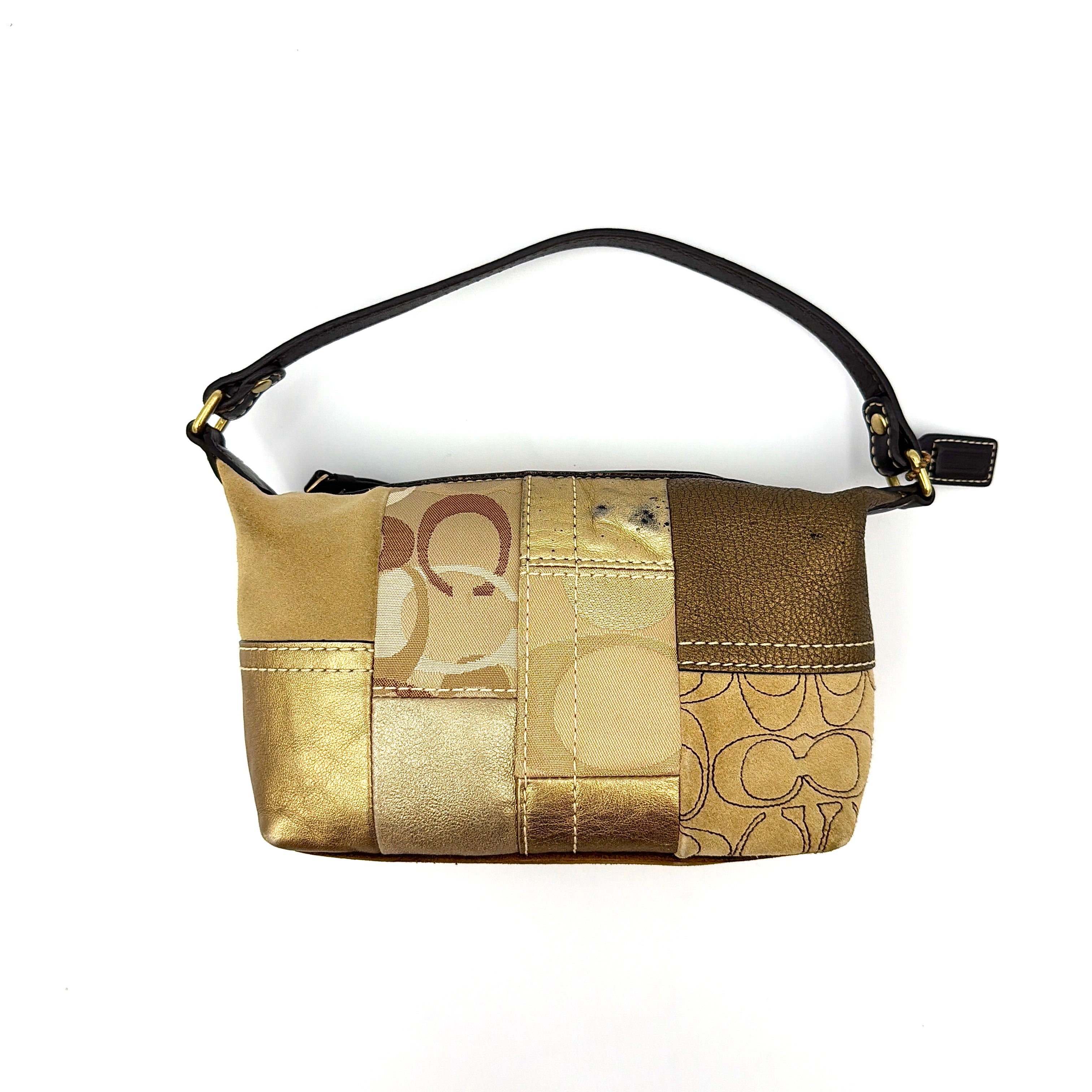 Coach Y2K Signature Mini Hobo Patchwork Shoulder Bag Gold