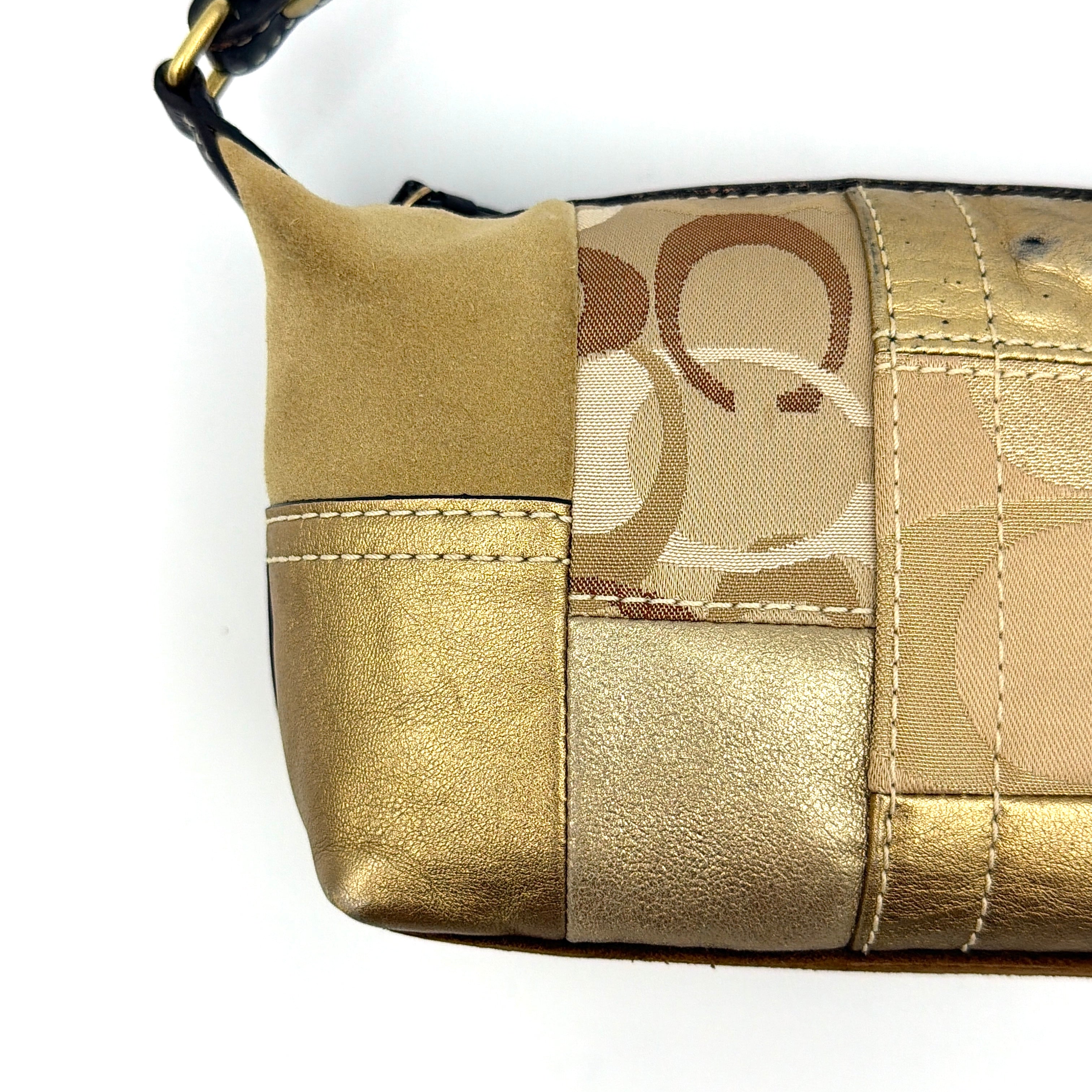 Coach Y2K Signature Mini Hobo Patchwork Shoulder Bag Gold