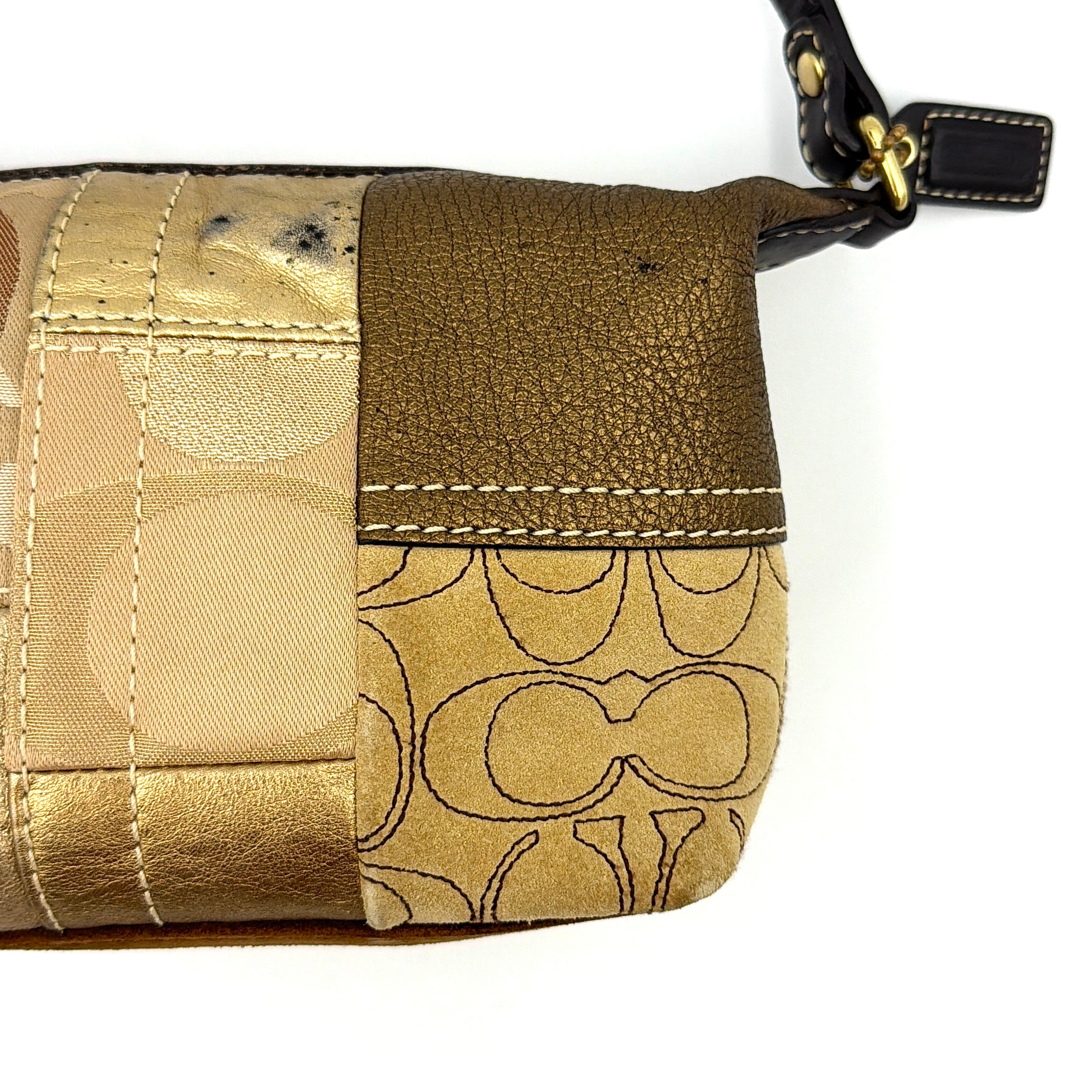 Coach Y2K Signature Mini Hobo Patchwork Shoulder Bag Gold