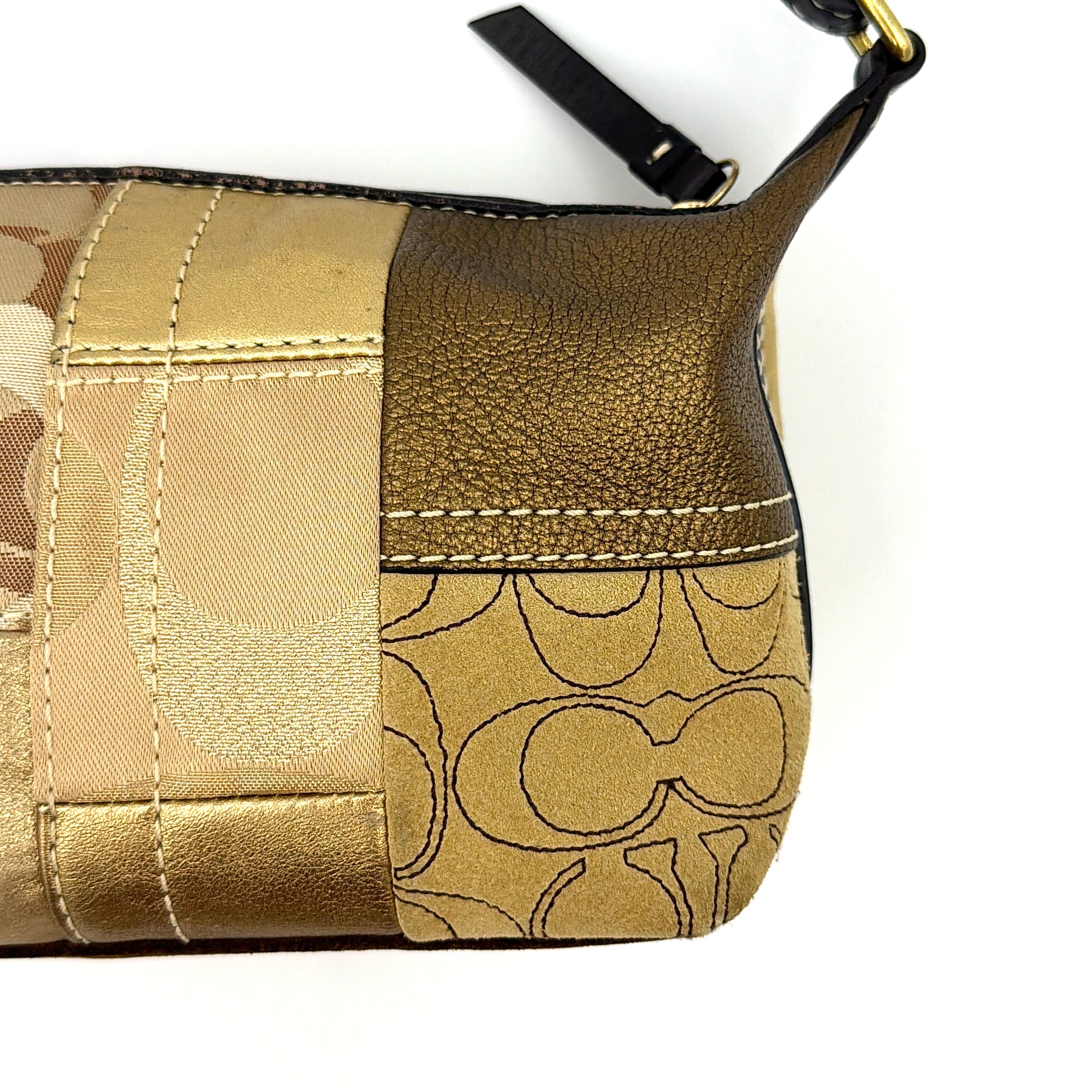 Coach Y2K Signature Mini Hobo Patchwork Shoulder Bag Gold