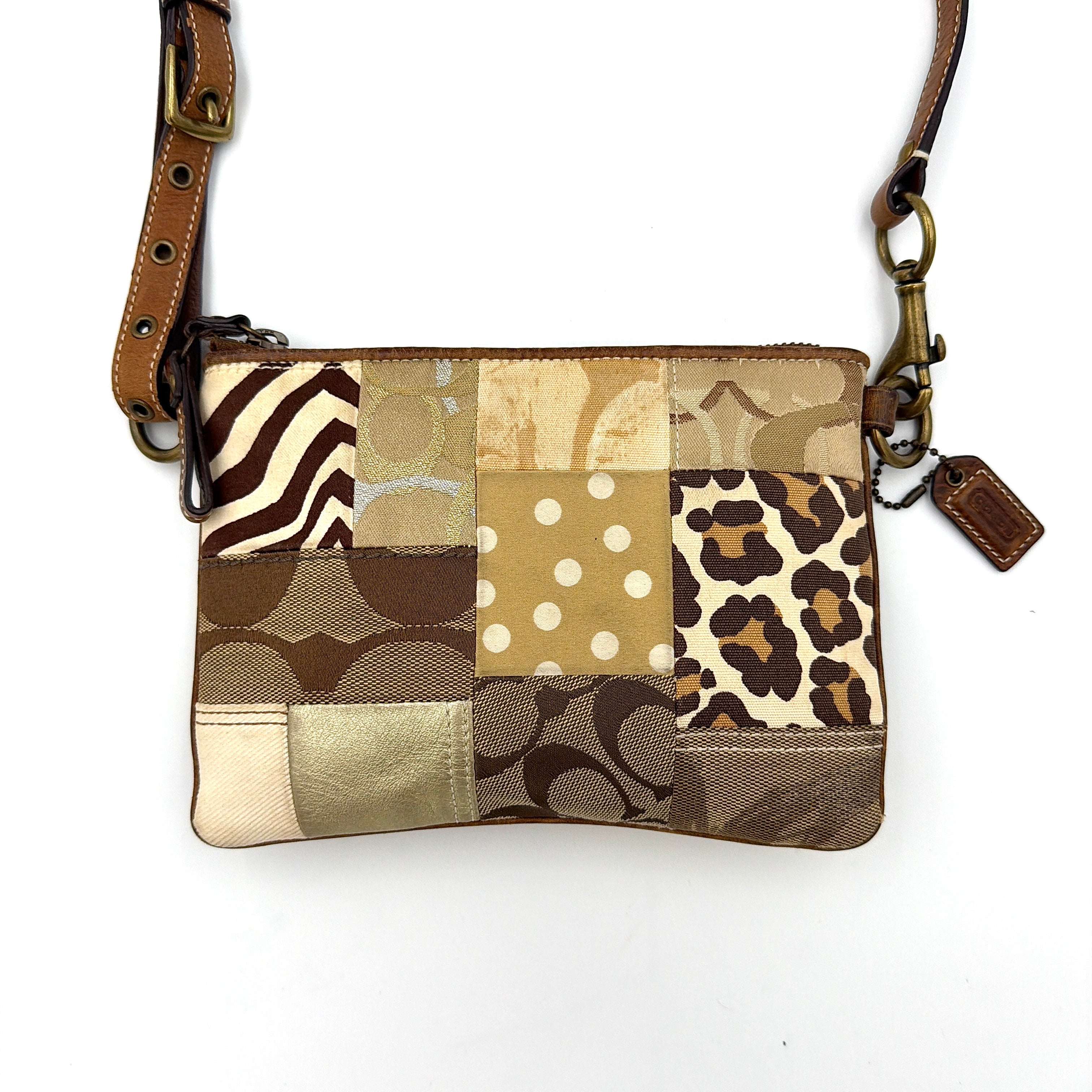 Coach 2Way Signature Brown Patchwork Leopard Shoulder Bag