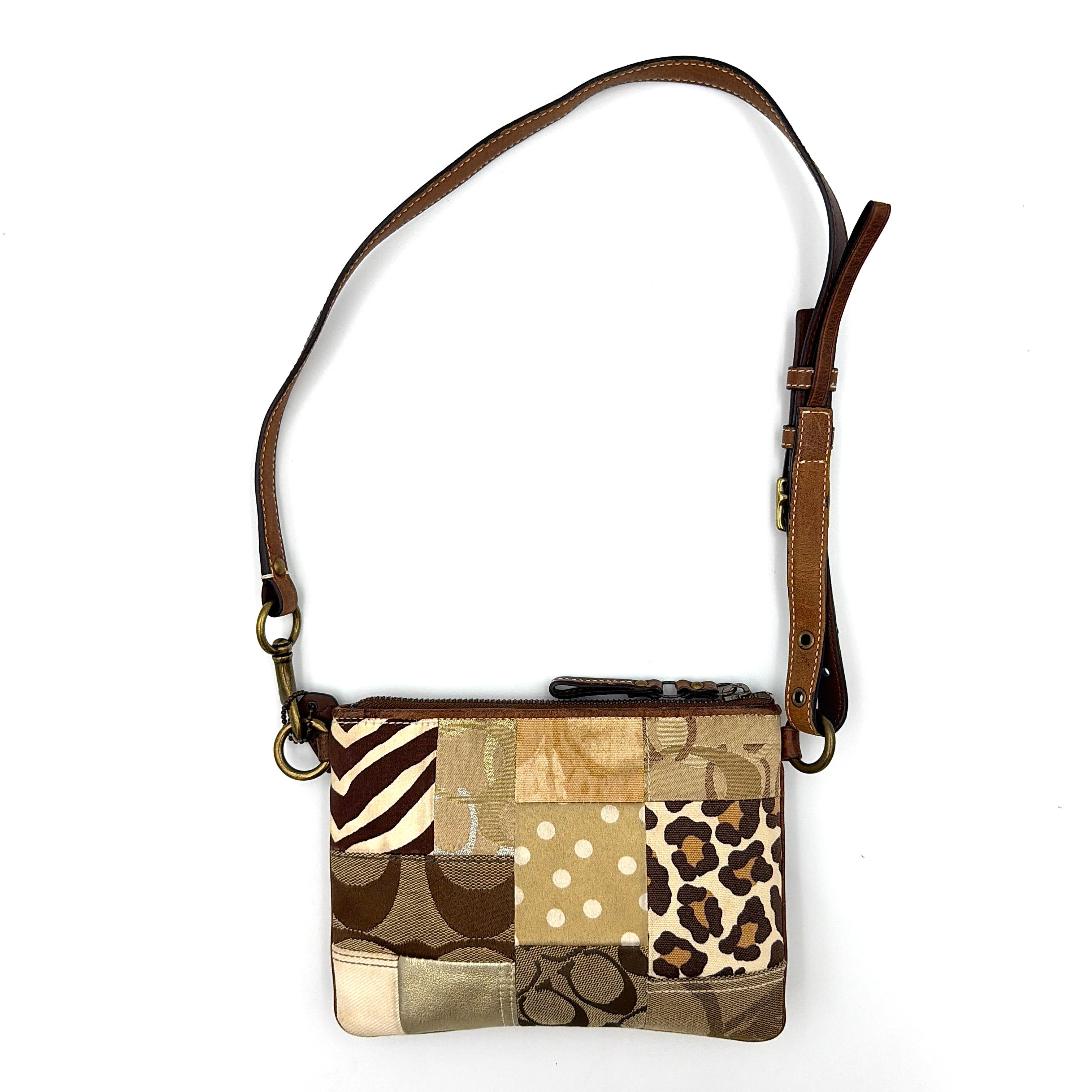 Coach 2Way Signature Brown Patchwork Leopard Shoulder Bag