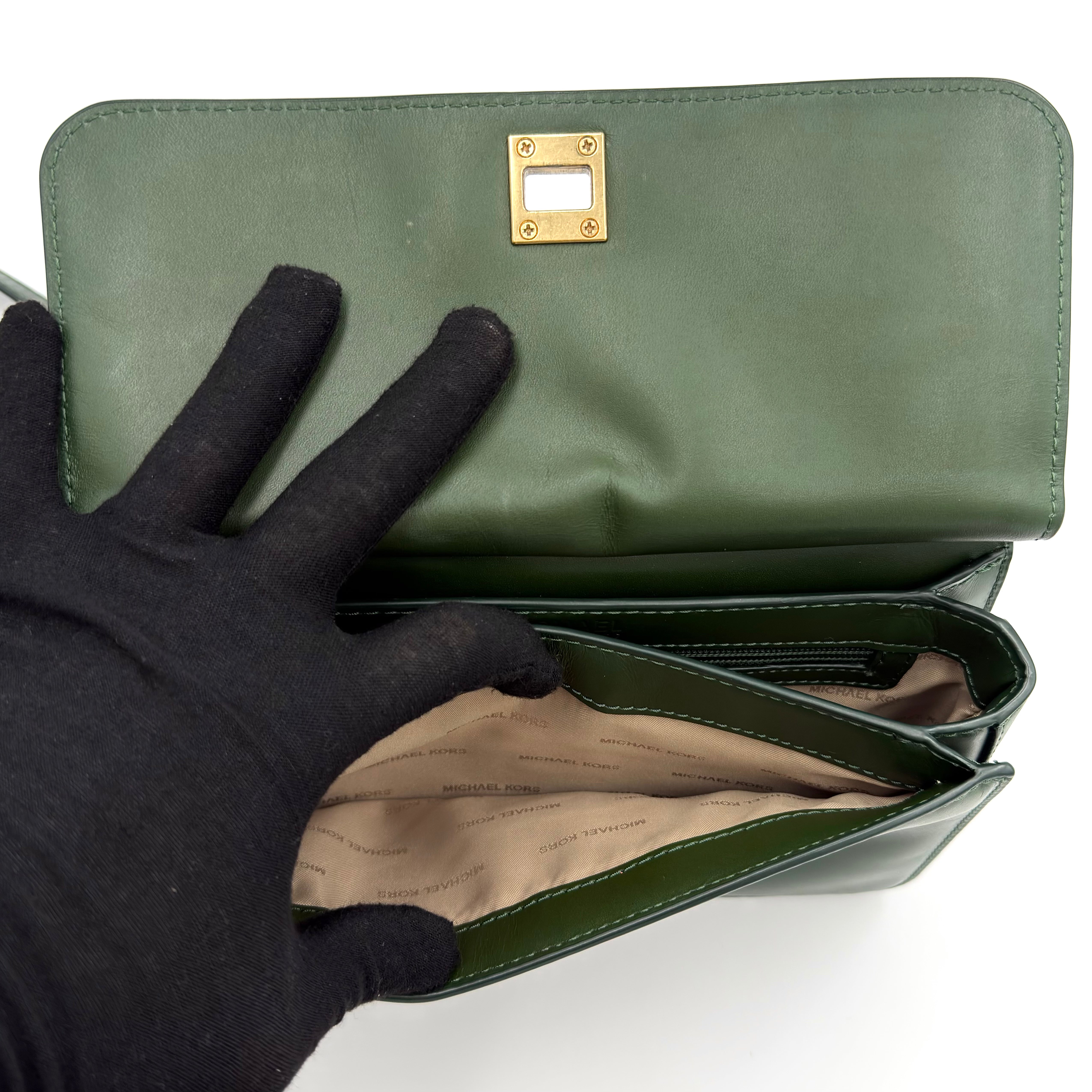 Michael Kors Natalie Medium Leather Messenger Bag Green