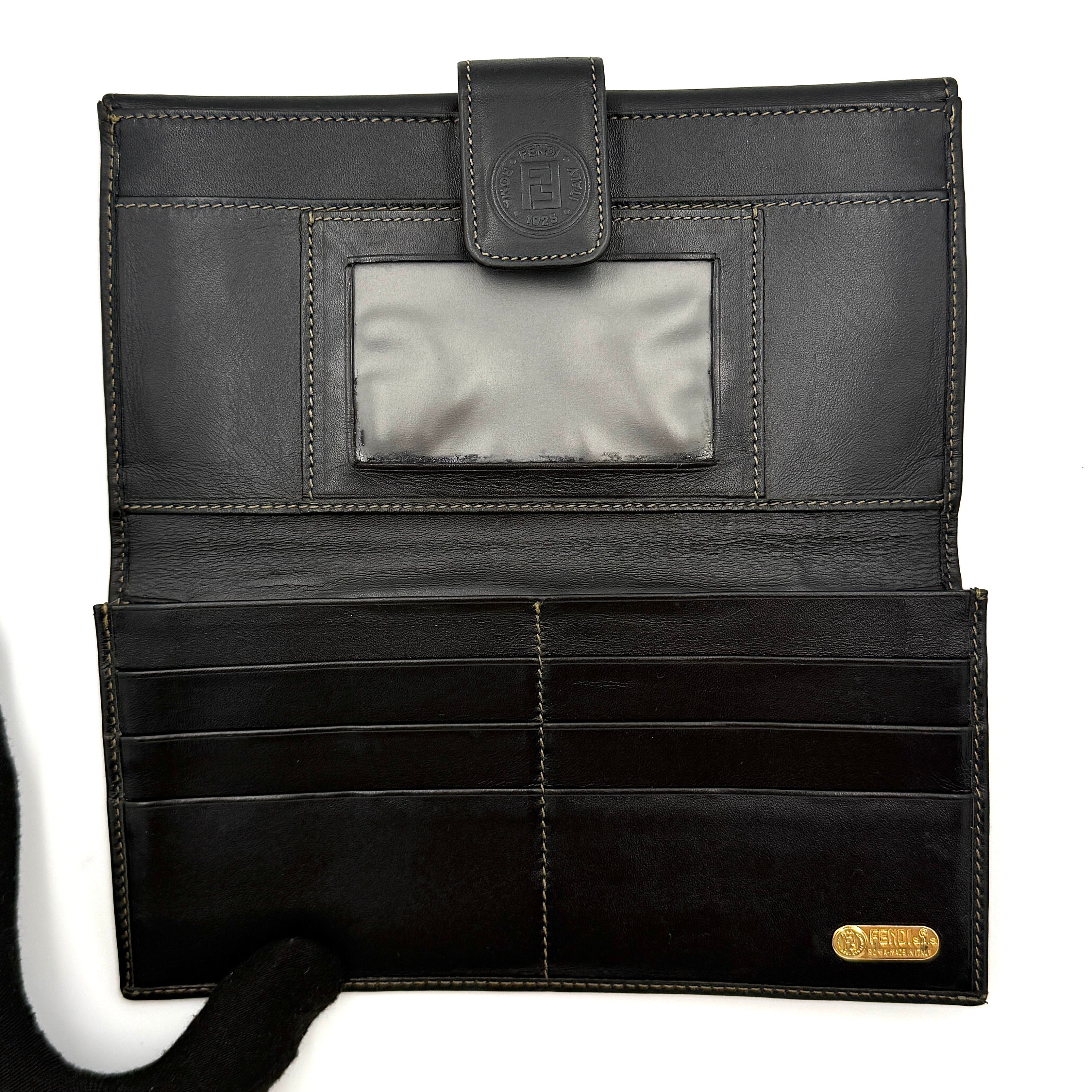 Fendi Pequin Stripe Long Wallet Brown