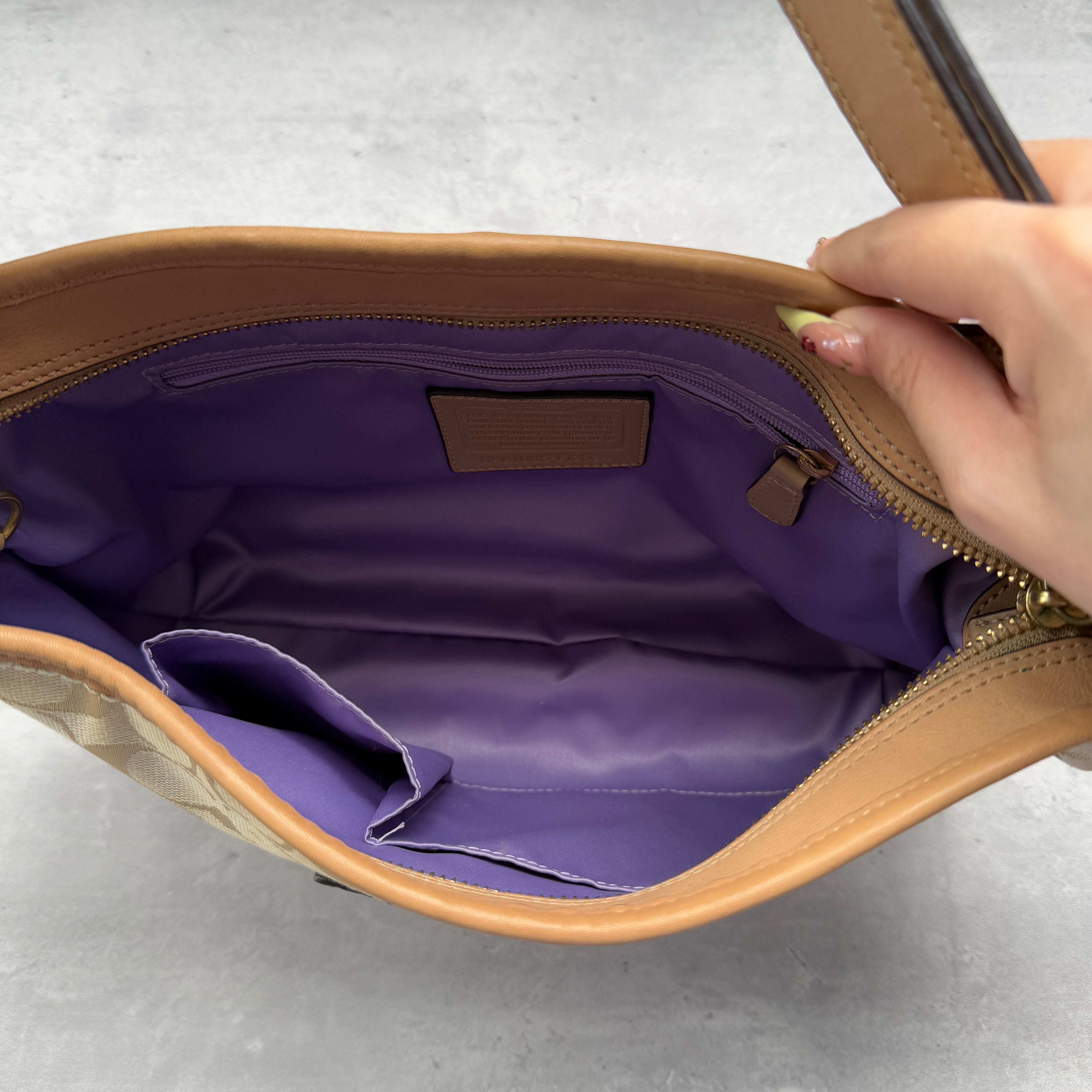 Coach Signature Canvas Hobo Crossbody Shoulder Bag Beige