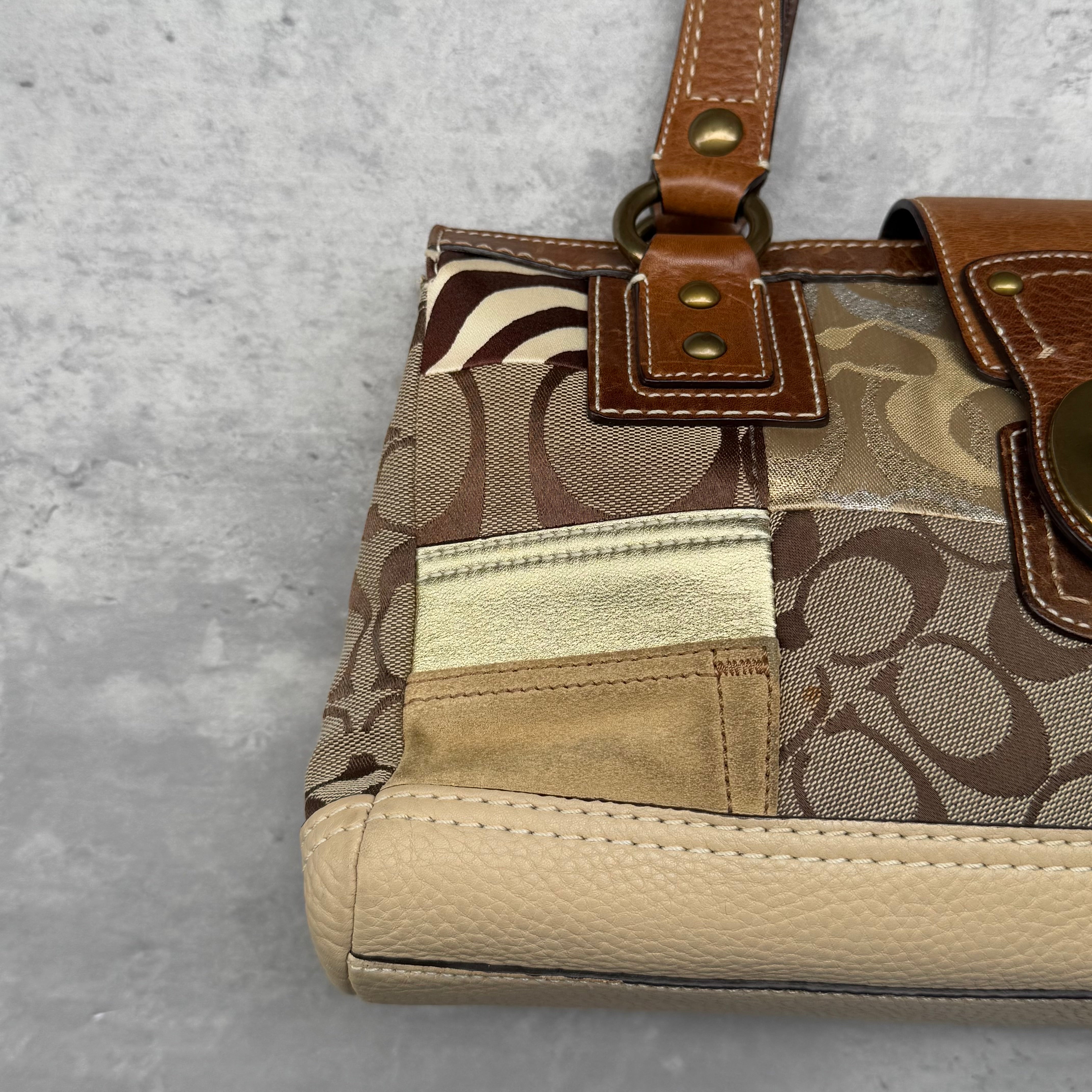 Coach Y2K Signature Soho Patchwork Turnlock Shoulder Bag Brown/Gold