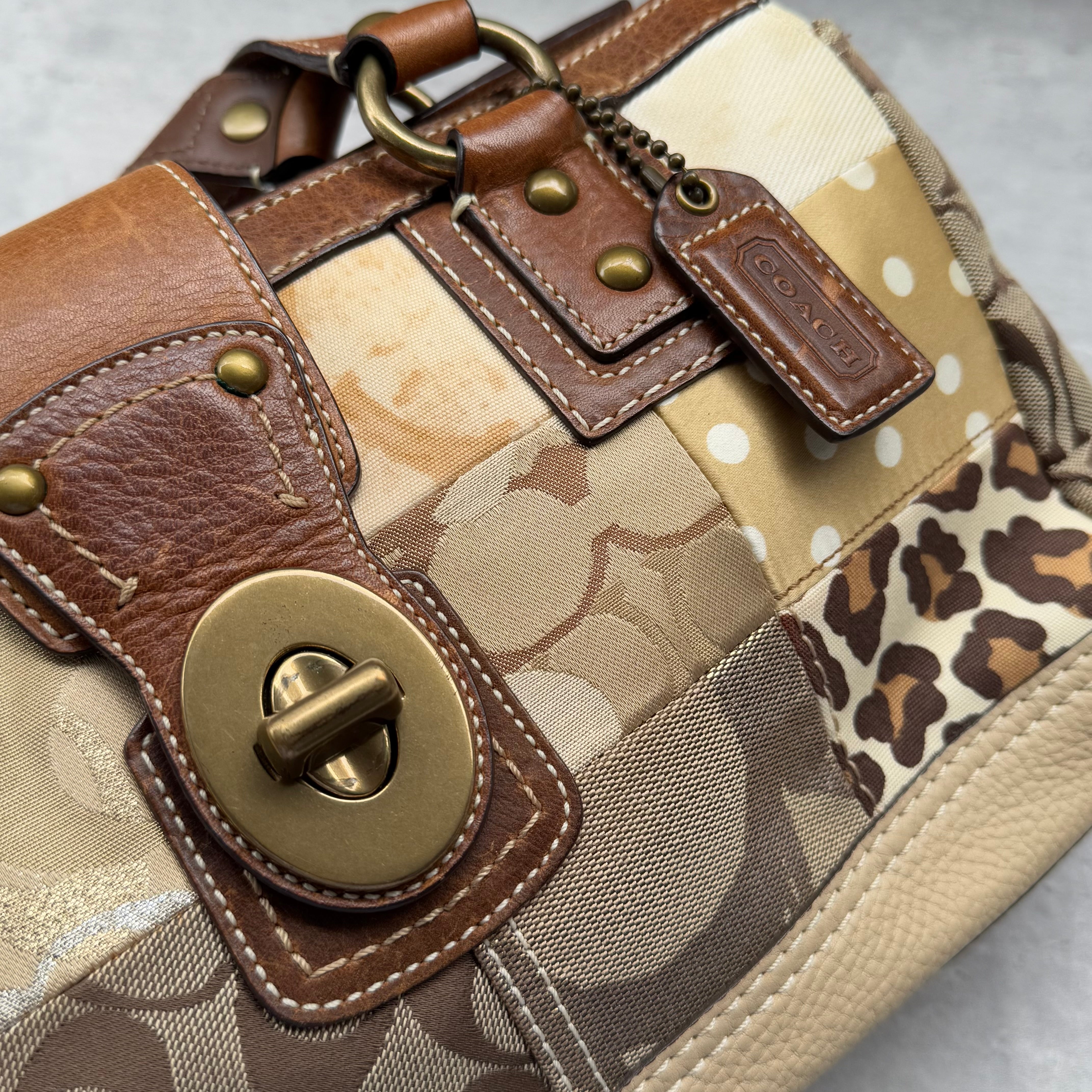 Coach Y2K Signature Soho Patchwork Turnlock Shoulder Bag Brown/Gold