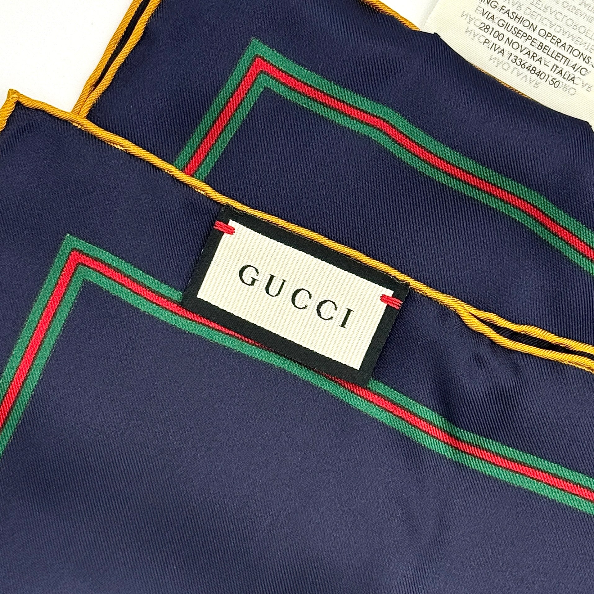 Gucci Web Silk Scarf Navy Blue