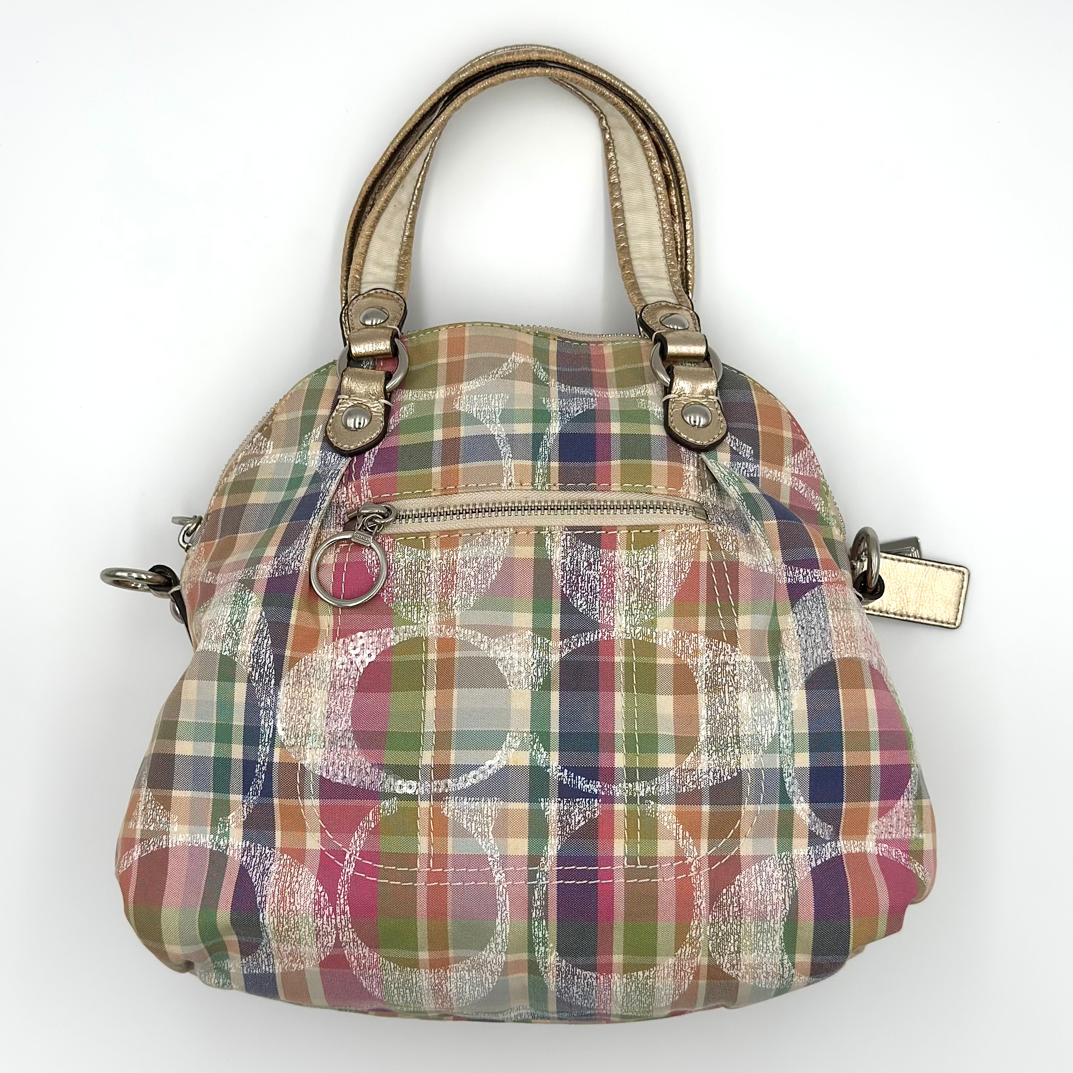 Coach 2Way Poppy Madras Tartan Shoulder Bag Multicolor