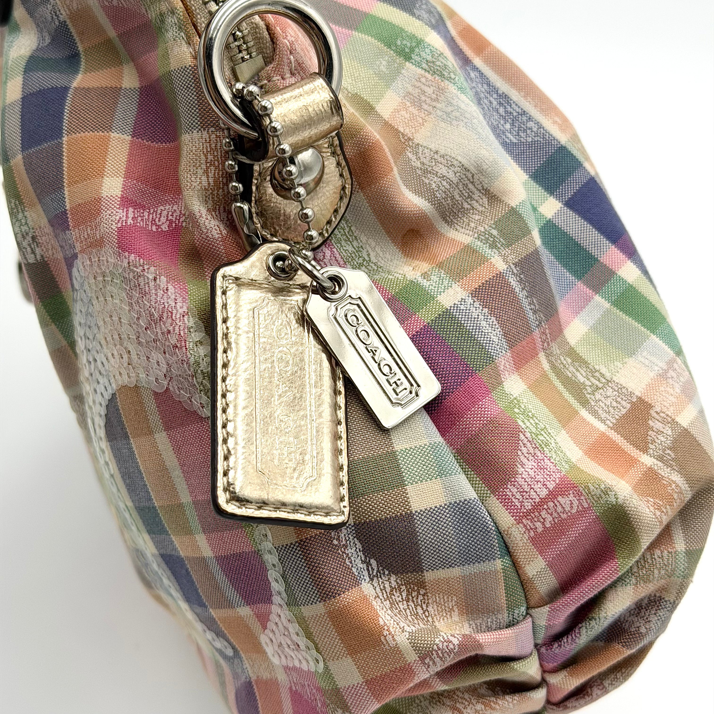 Coach 2Way Poppy Madras Tartan Shoulder Bag Multicolor