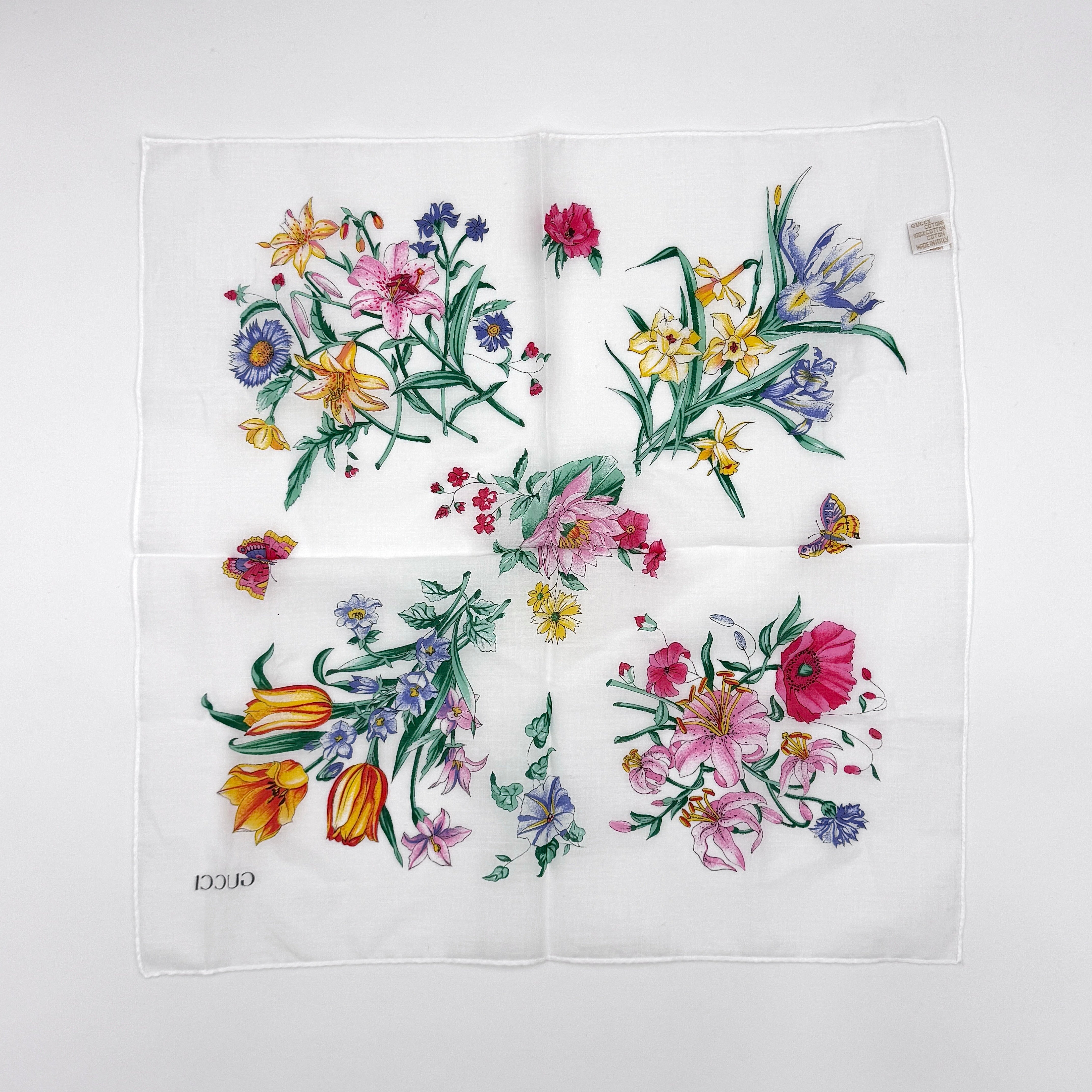 Gucci Flora Silk Scarf White Multicolor