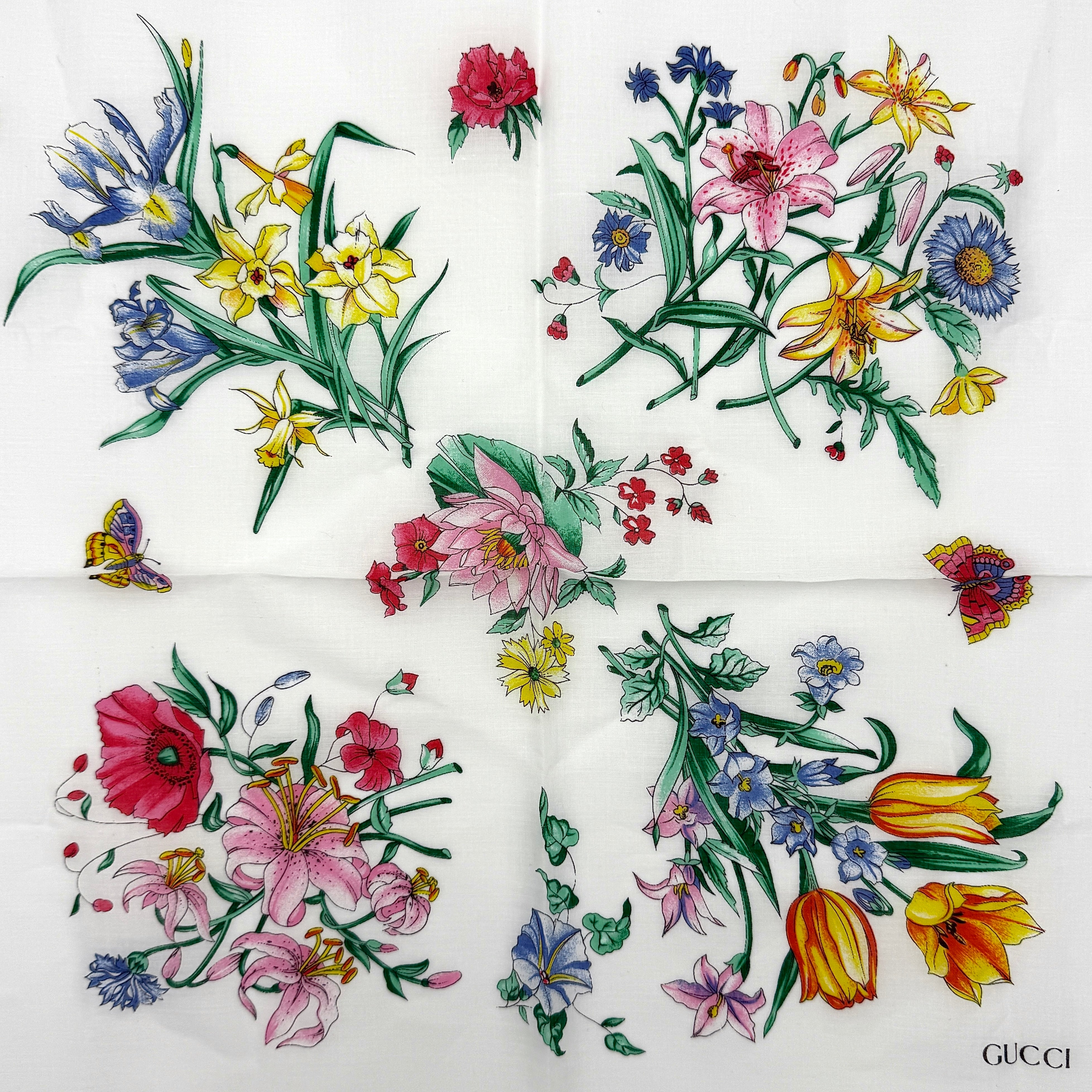 Gucci Flora Silk Scarf White Multicolor