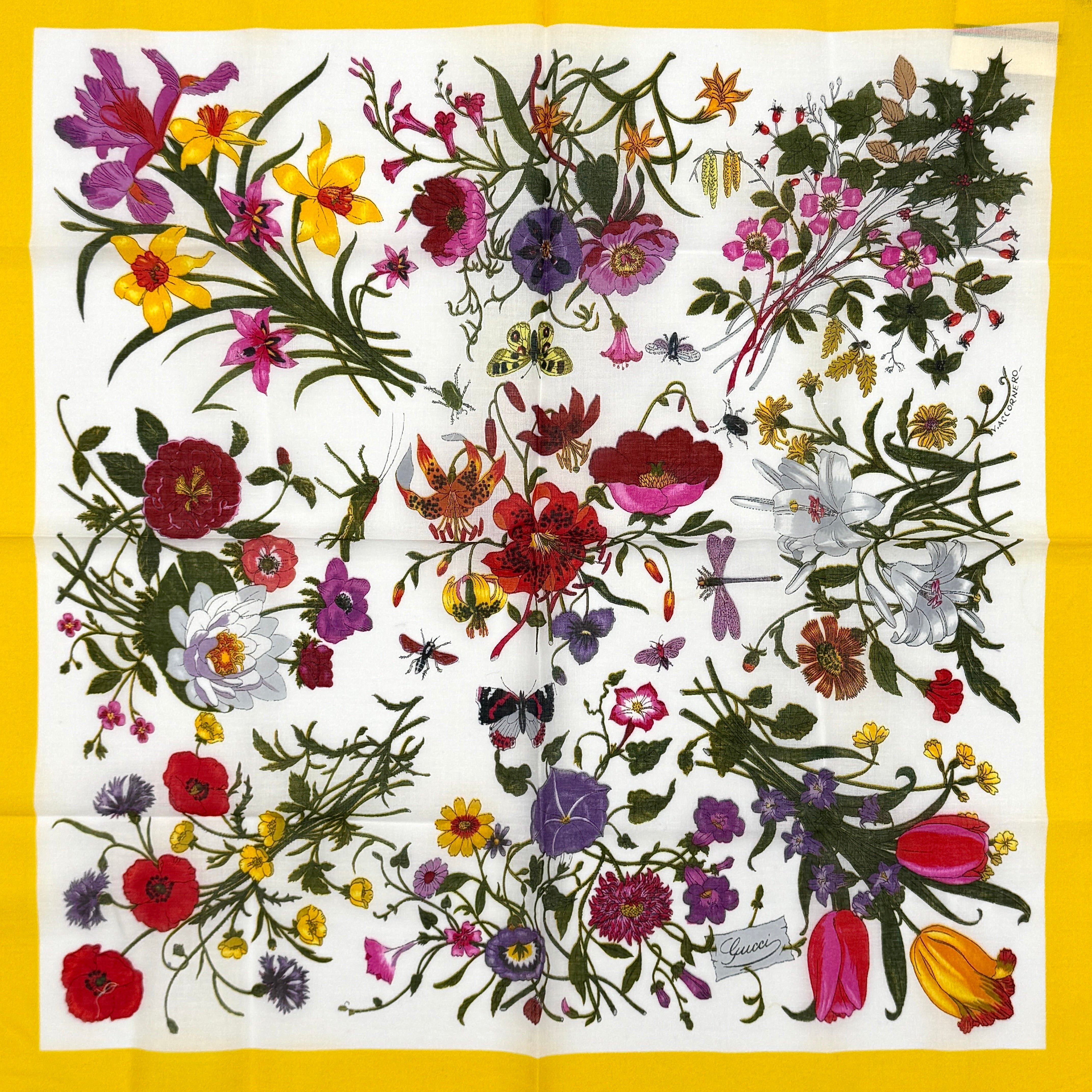 Gucci Flora Silk Scarf Yellow Multicolor