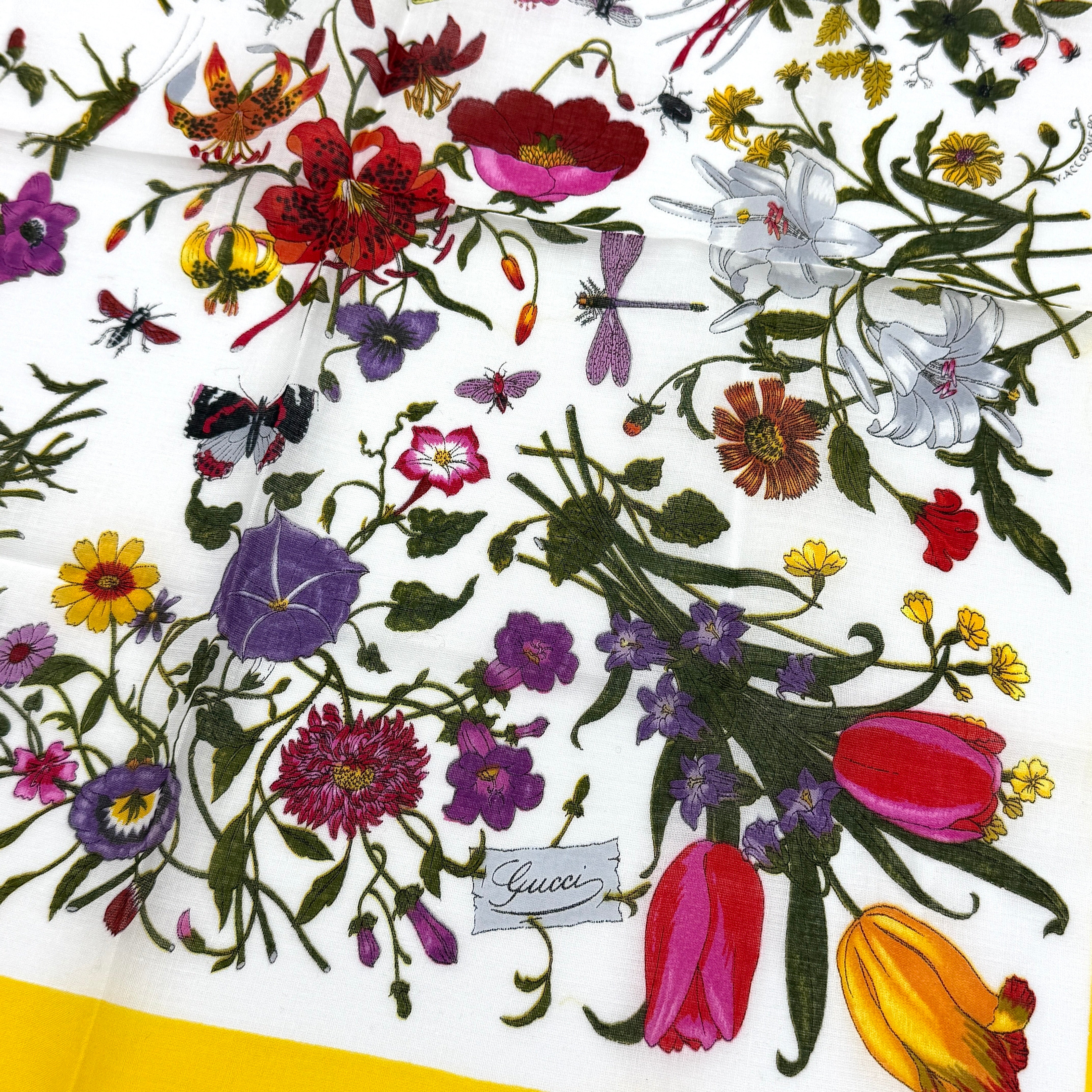 Gucci Flora Silk Scarf Yellow Multicolor