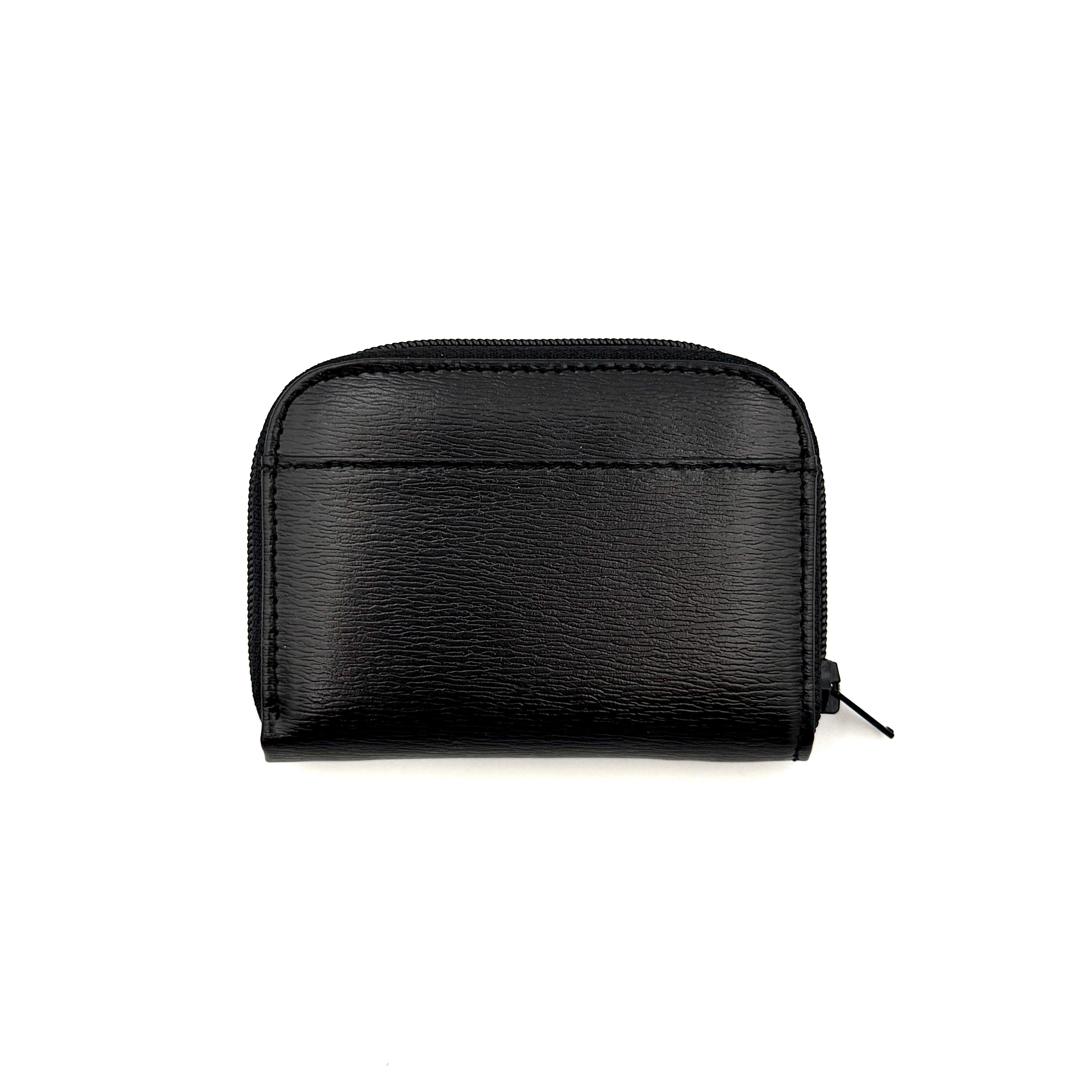 Givenchy Gentleman black leather coin purse with zip-around closure, shown against a white background.