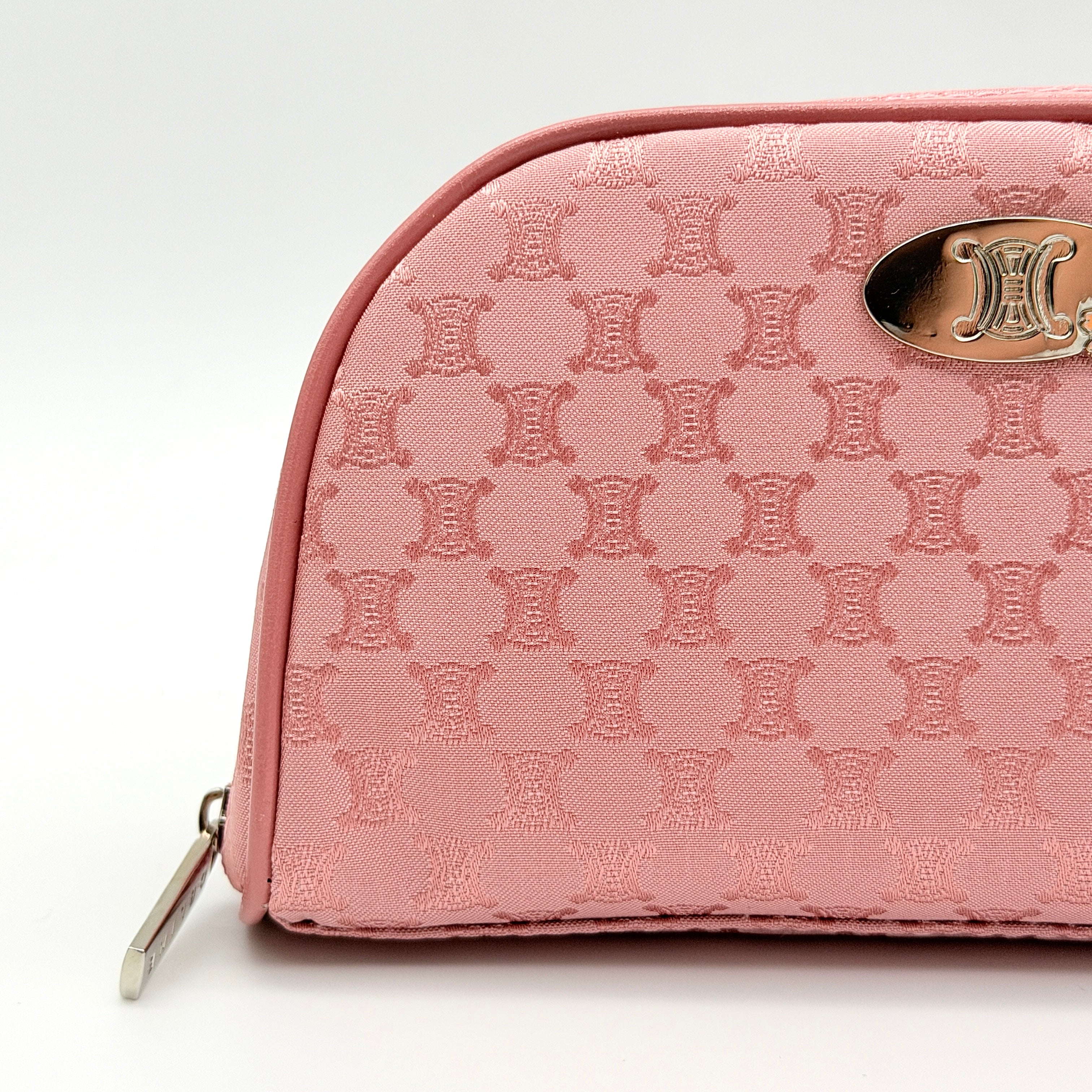 Celine Triomphe Monogram pink pouch set with Macadam Sakura towel, presented in the original Celine box.