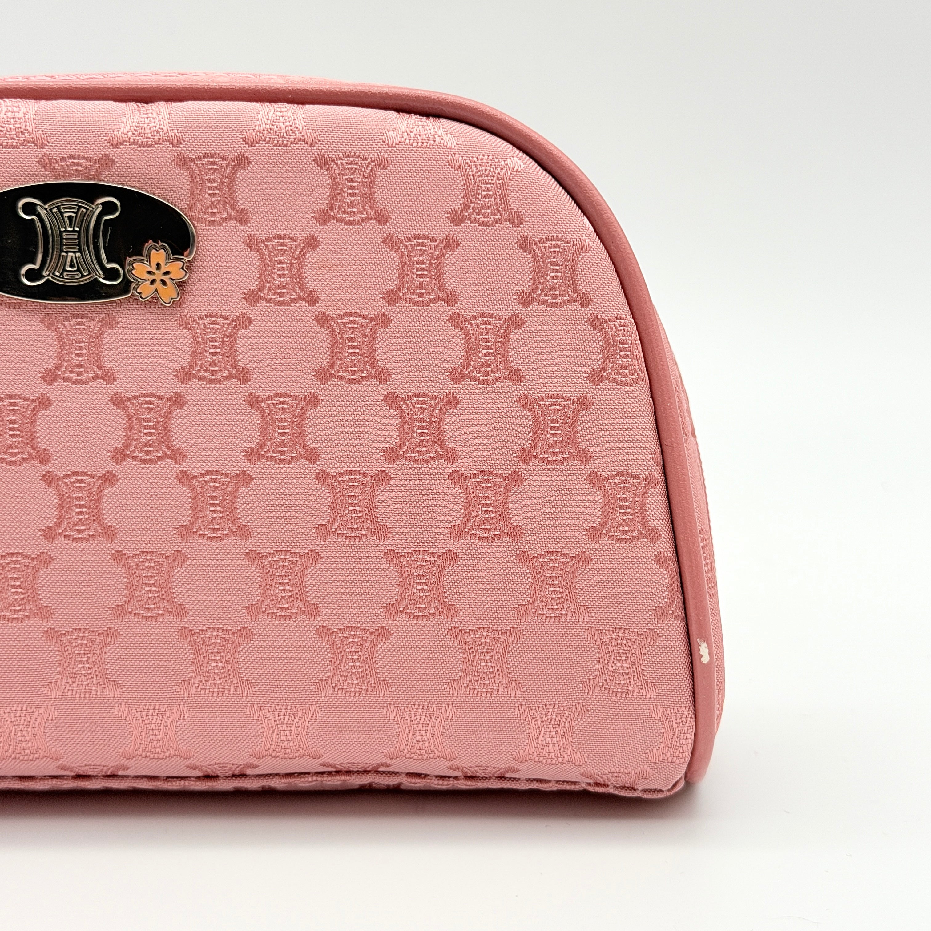 Celine Triomphe Monogram pink pouch set with Macadam Sakura towel, presented in the original Celine box.