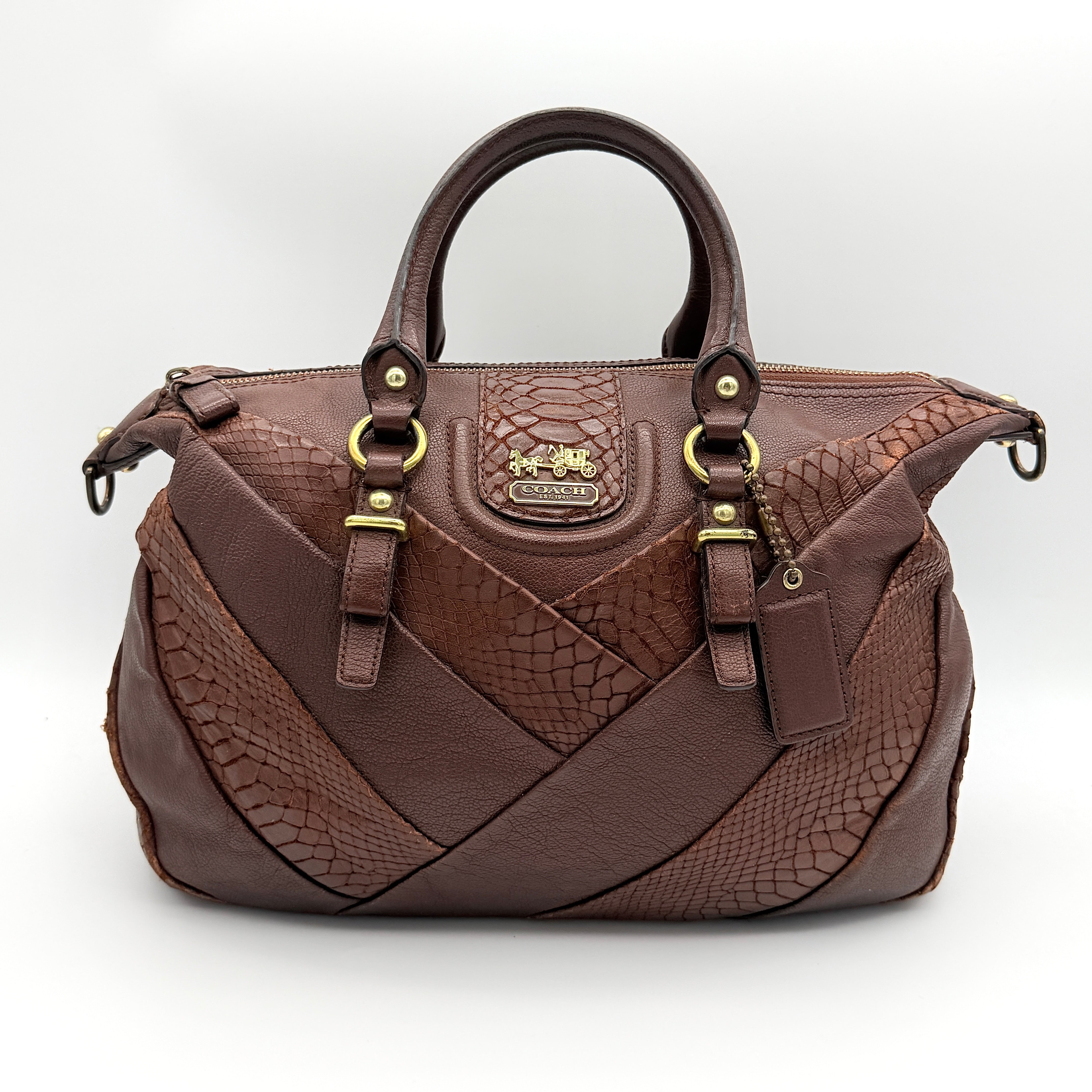 Coach 2Way Madison Lindsey Python Embossed Handbag Brown
