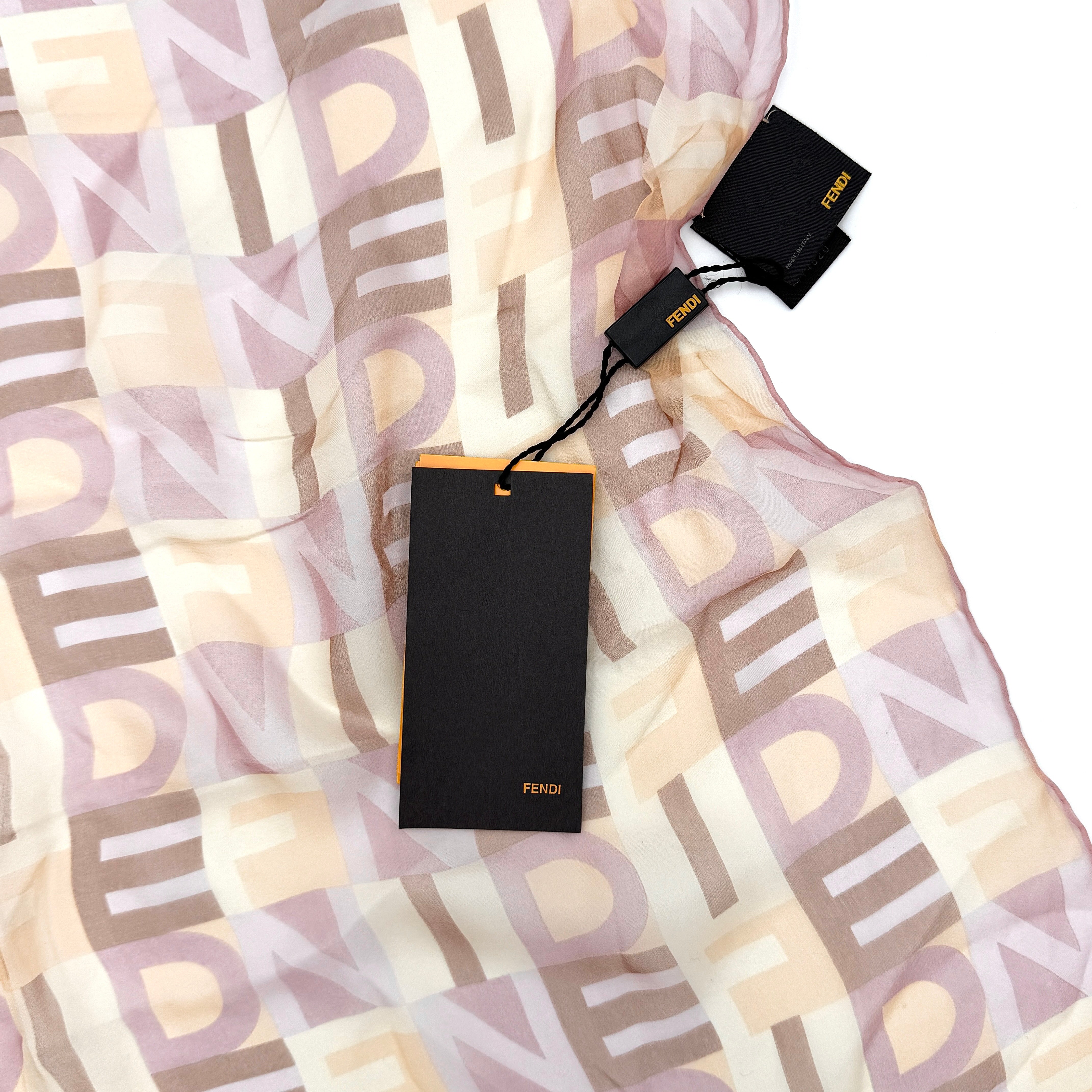Fendi Typographic Silk Scarf Brown Multicolor