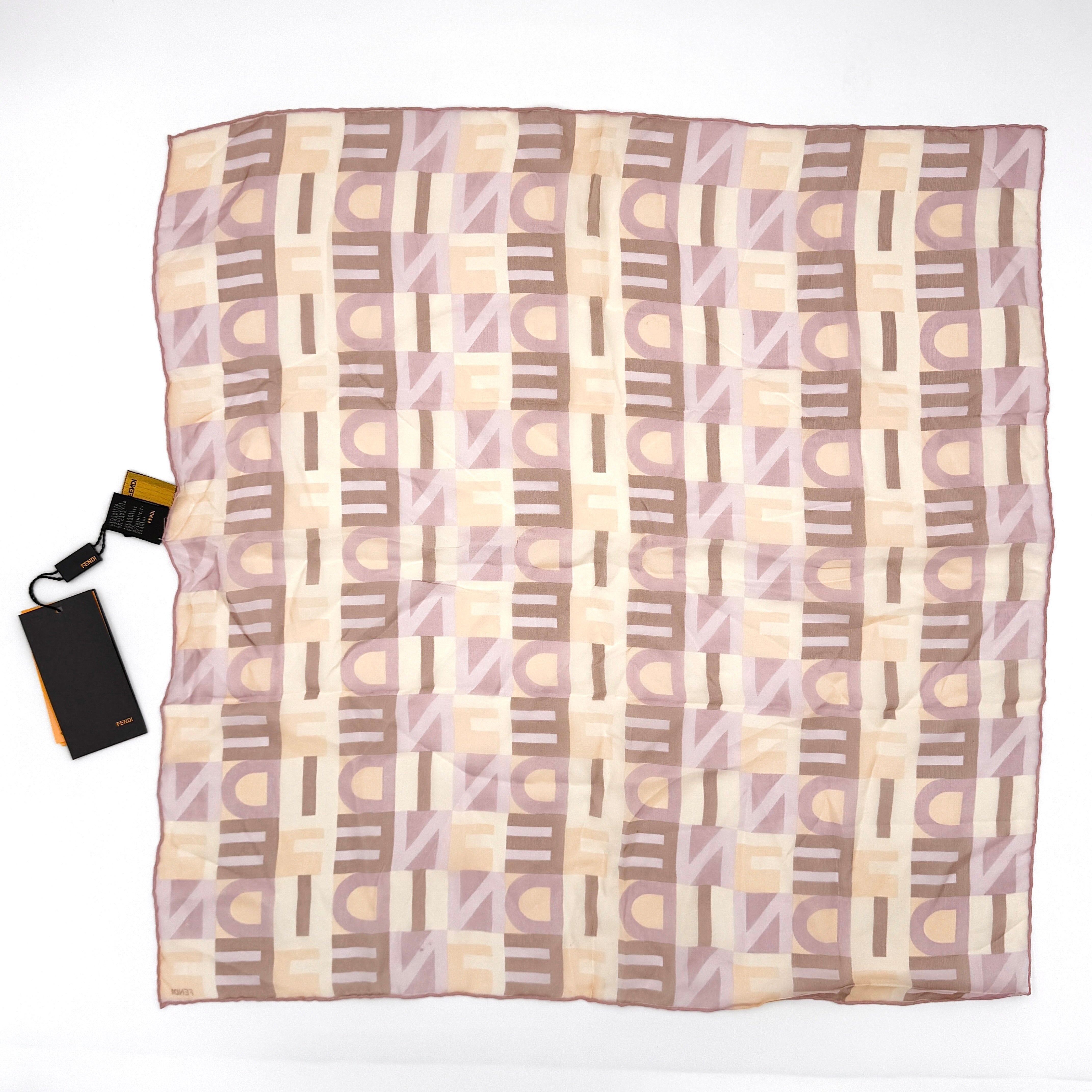 Fendi Typographic Silk Scarf Brown Multicolor