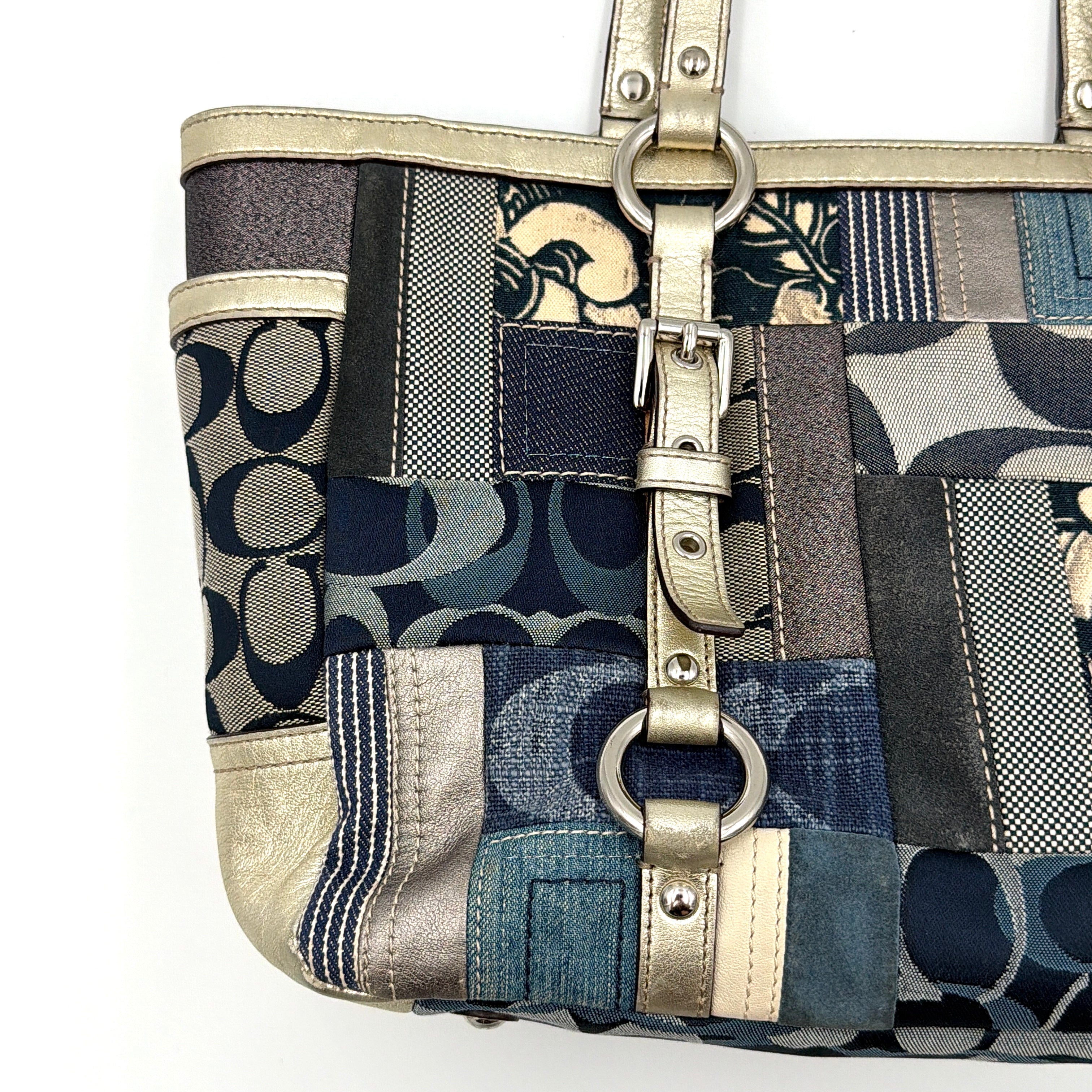 Coach Y2K Denim Patchwork Shoulder Bag Blue