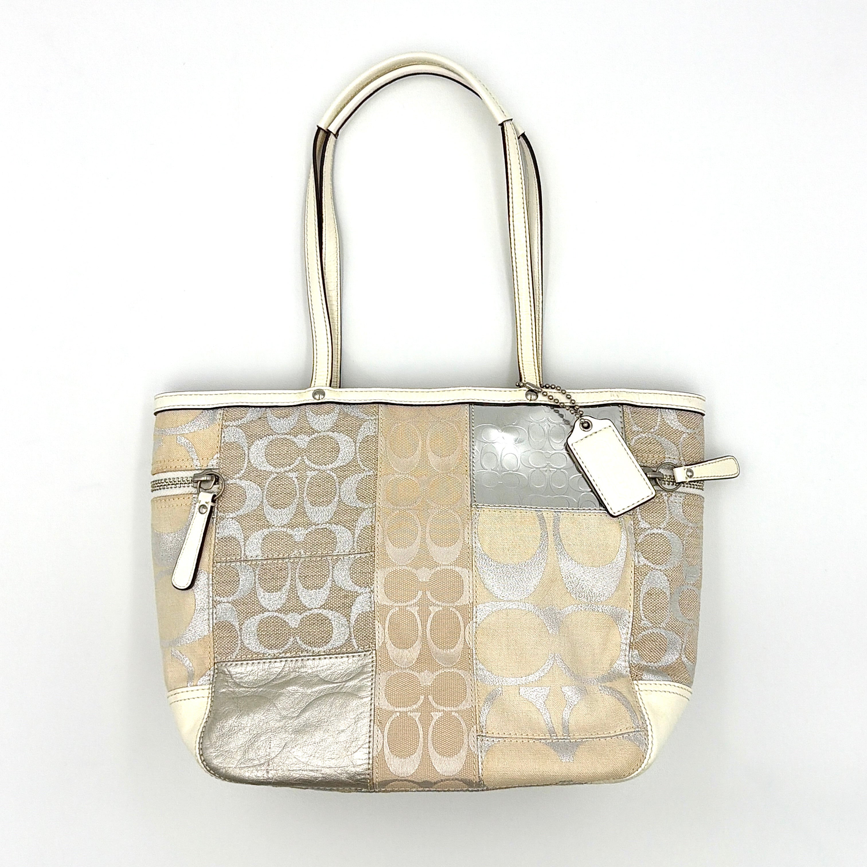 Coach Y2K Signature Patchwork Tote Bag Silver/White