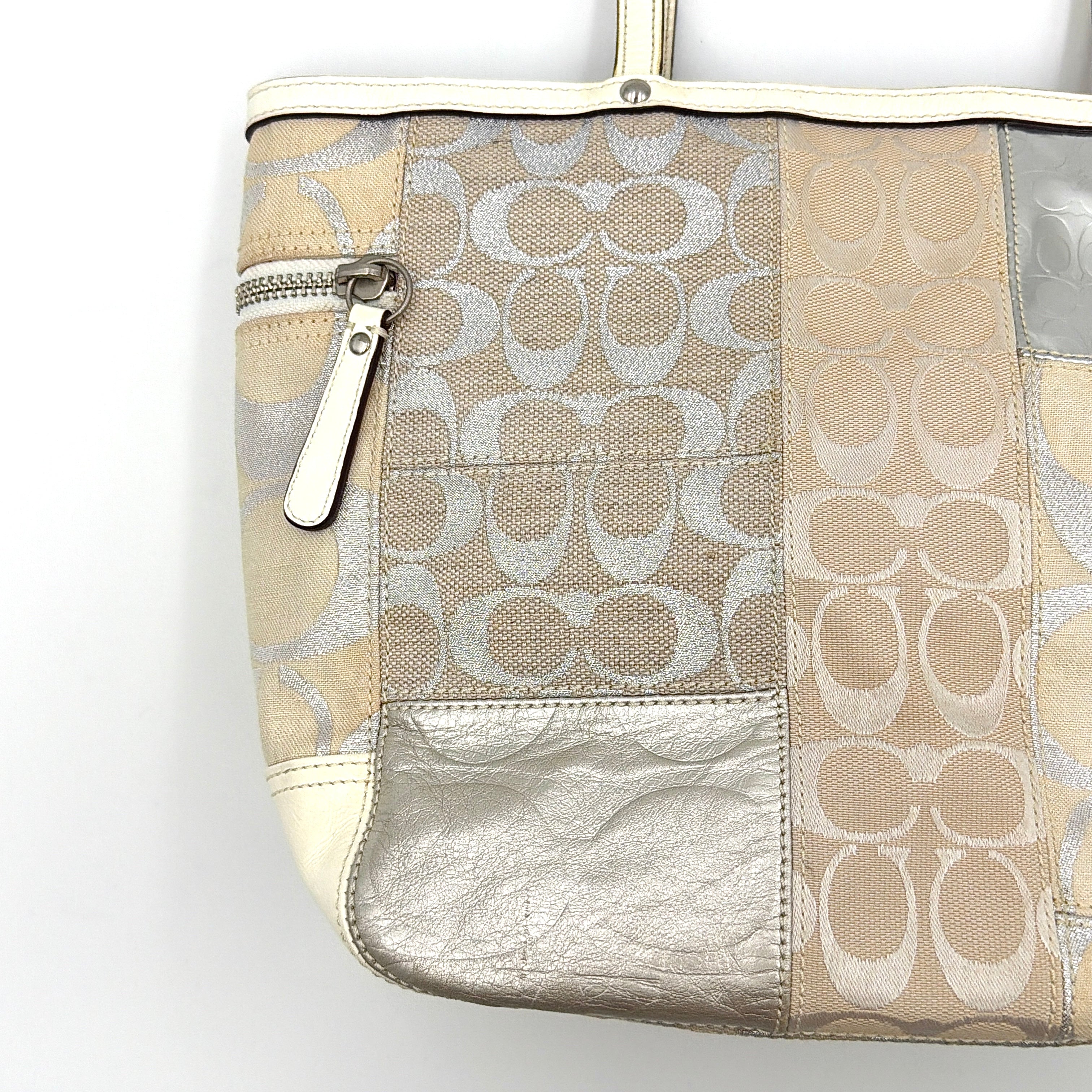 Coach Y2K Signature Patchwork Tote Bag Silver/White