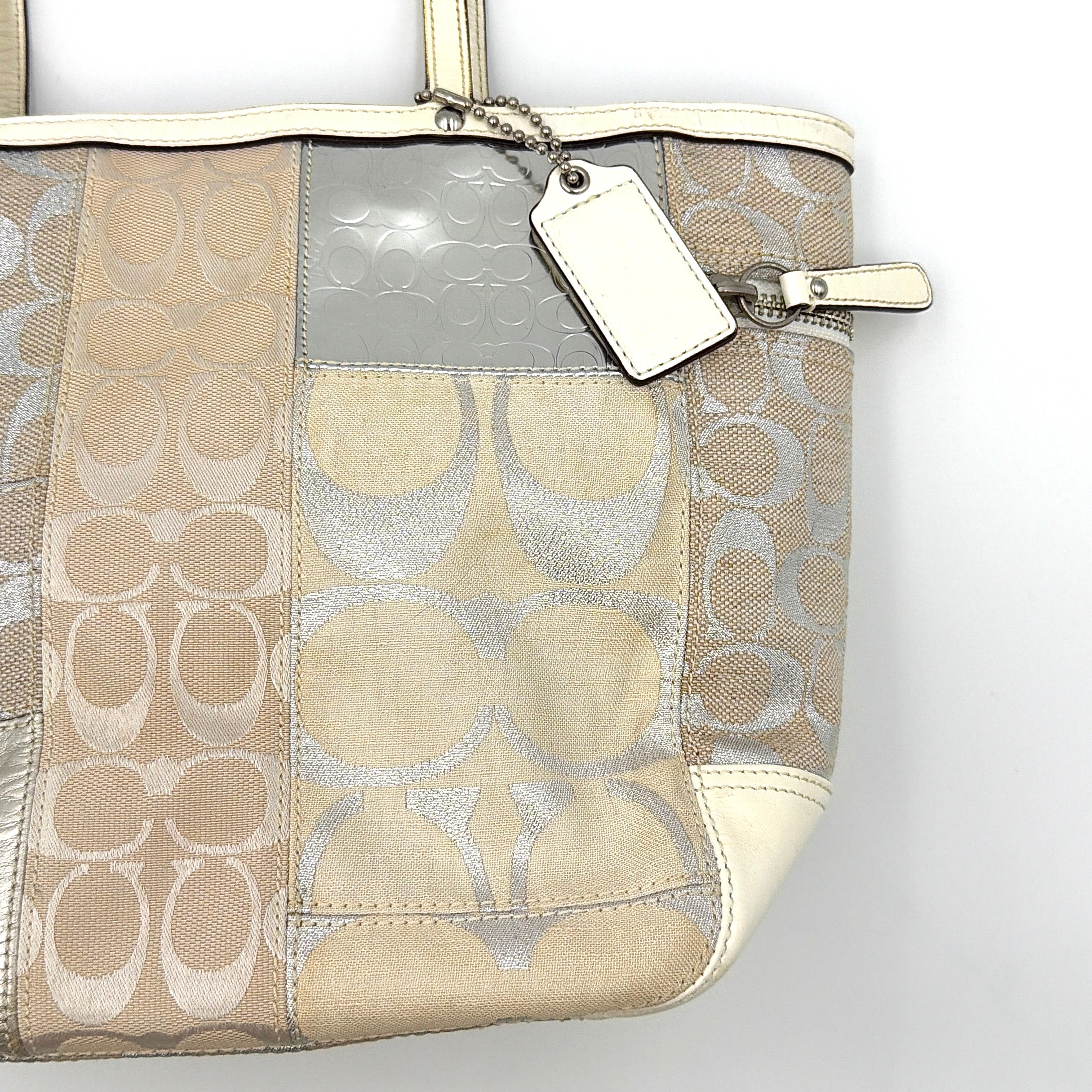 Coach Y2K Signature Patchwork Tote Bag Silver/White