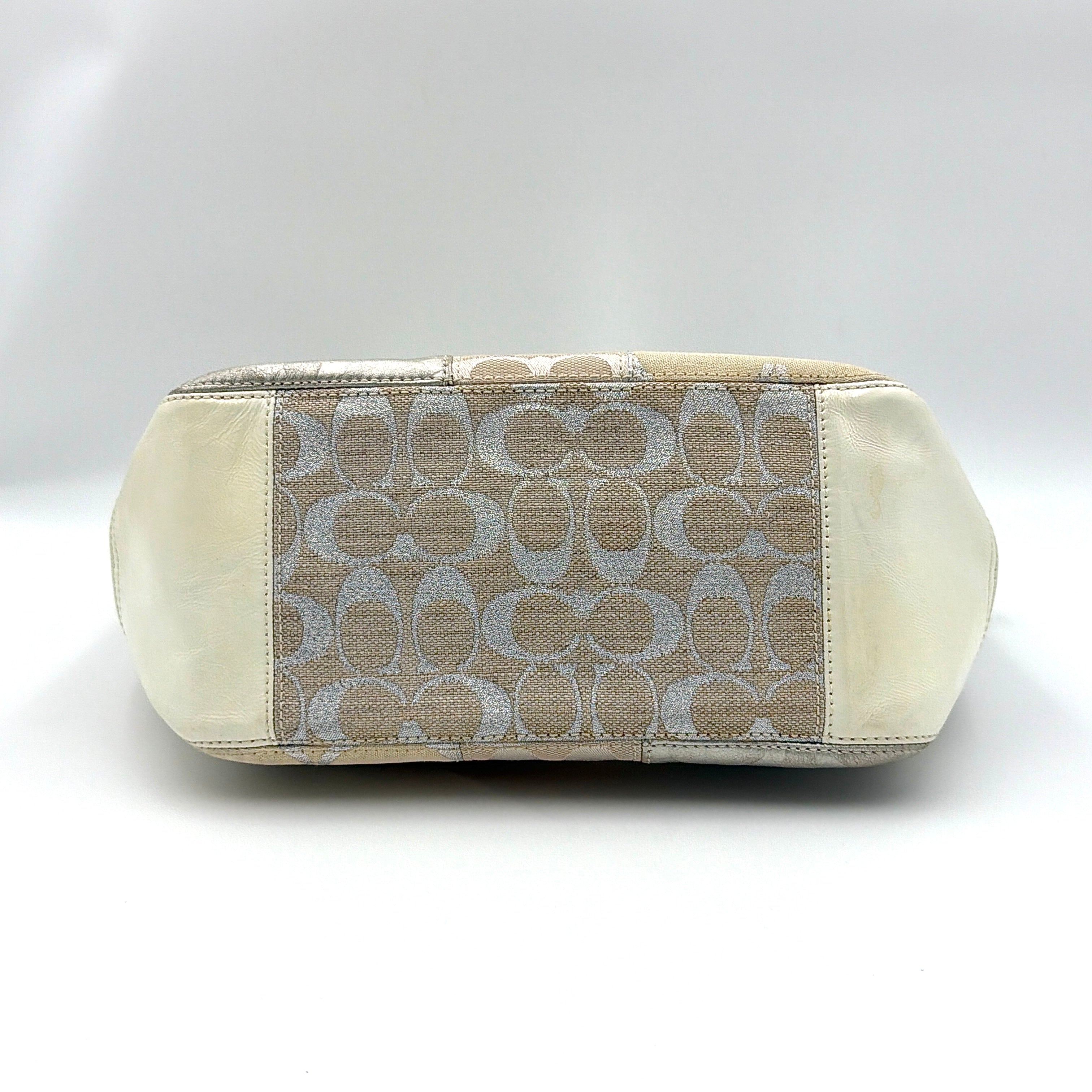 Coach Y2K Signature Patchwork Tote Bag Silver/White