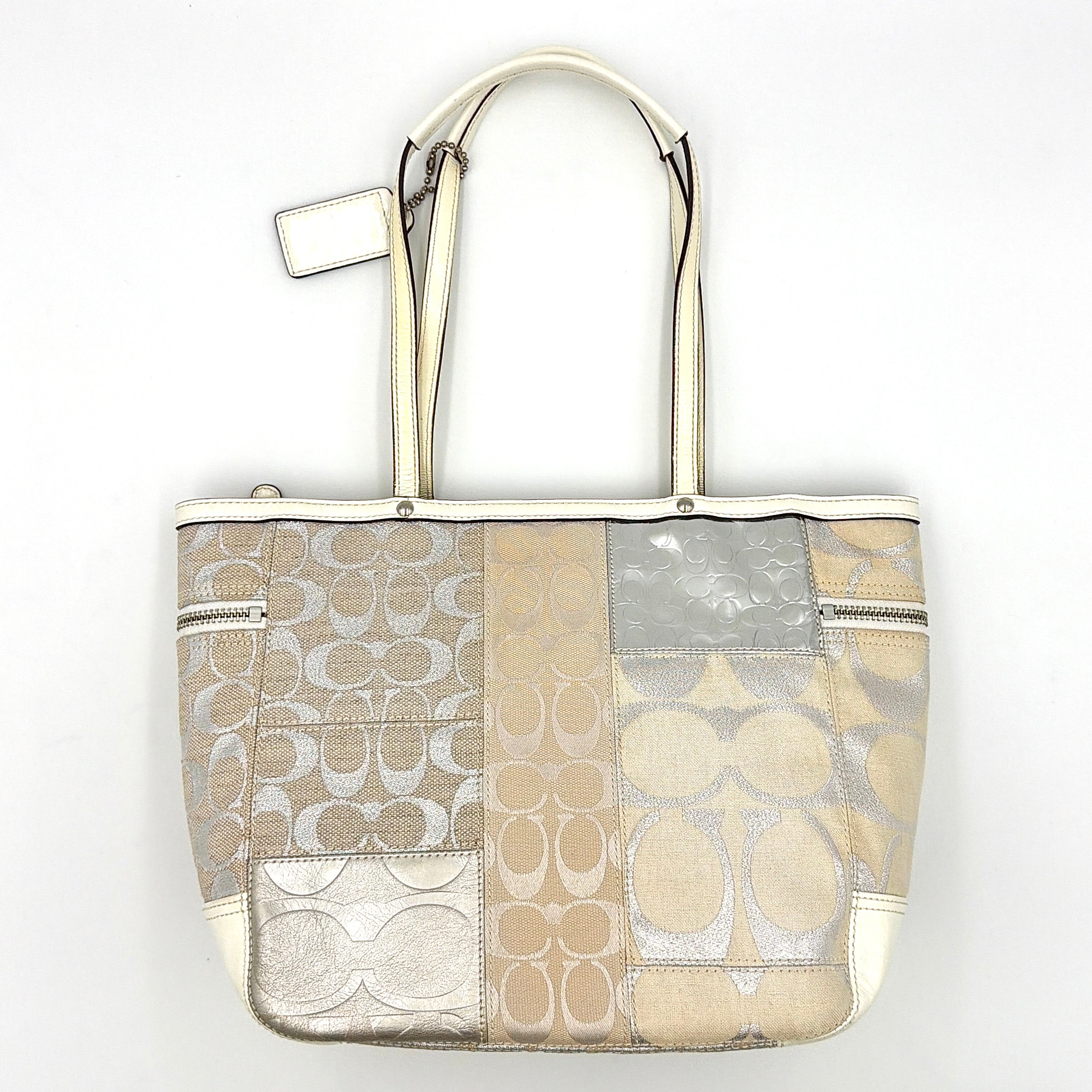 Coach Y2K Signature Patchwork Tote Bag Silver/White