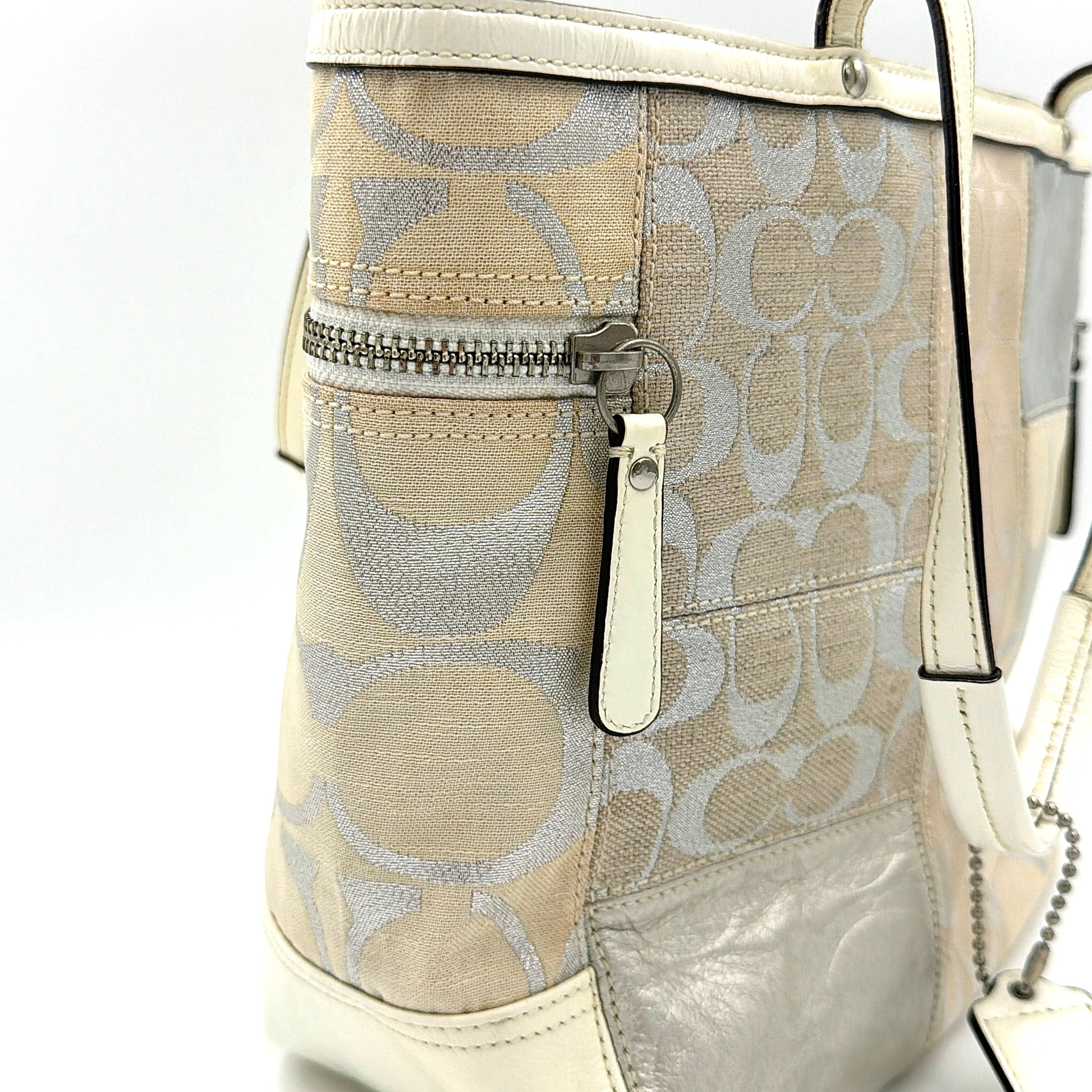 Coach Y2K Signature Patchwork Tote Bag Silver/White