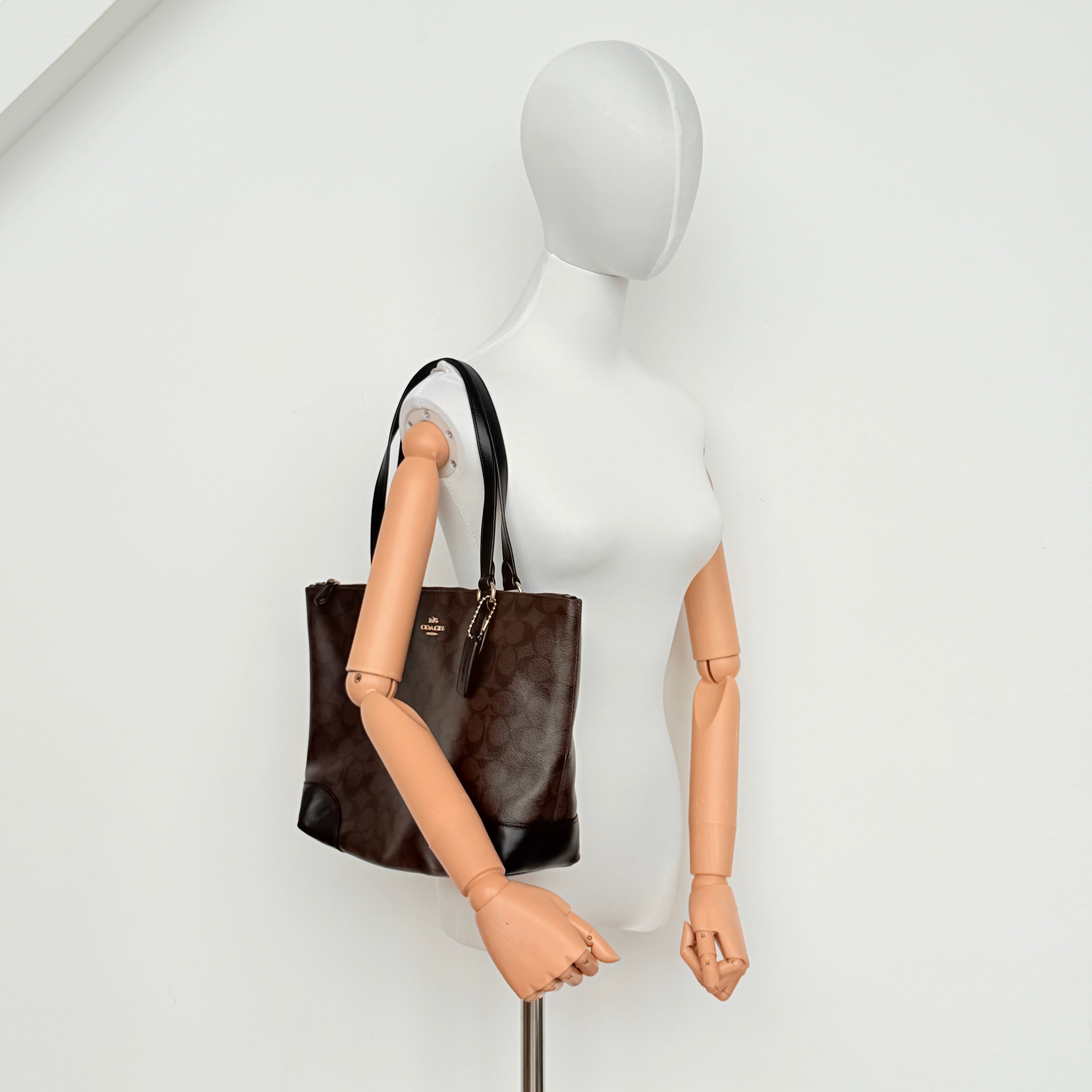 Coach Signature Zip Top Tote Bag Brown/Black