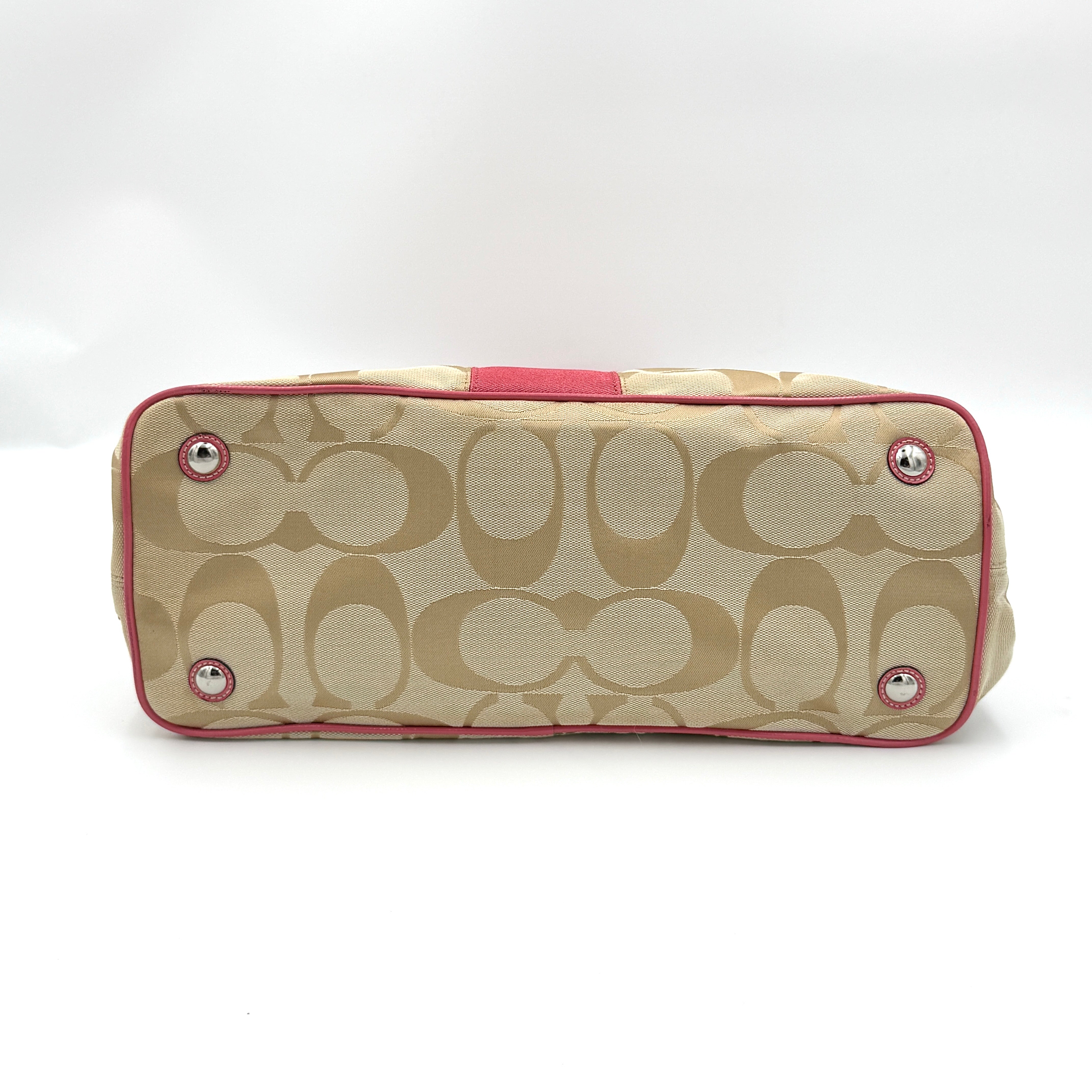 Coach Signature Stripe Kisslock Tote Bag Pink/Beige