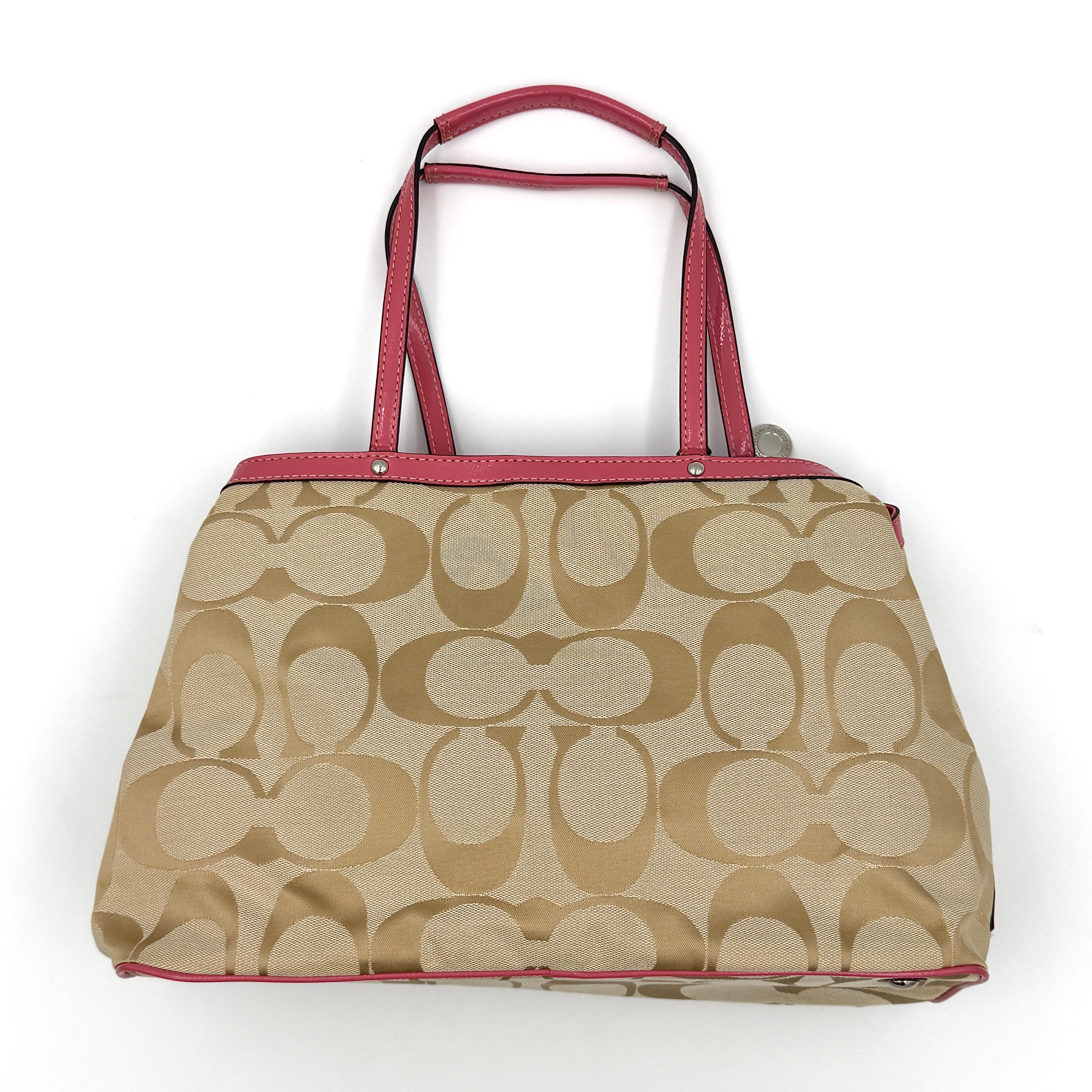 Coach Signature Stripe Kisslock Tote Bag Pink/Beige