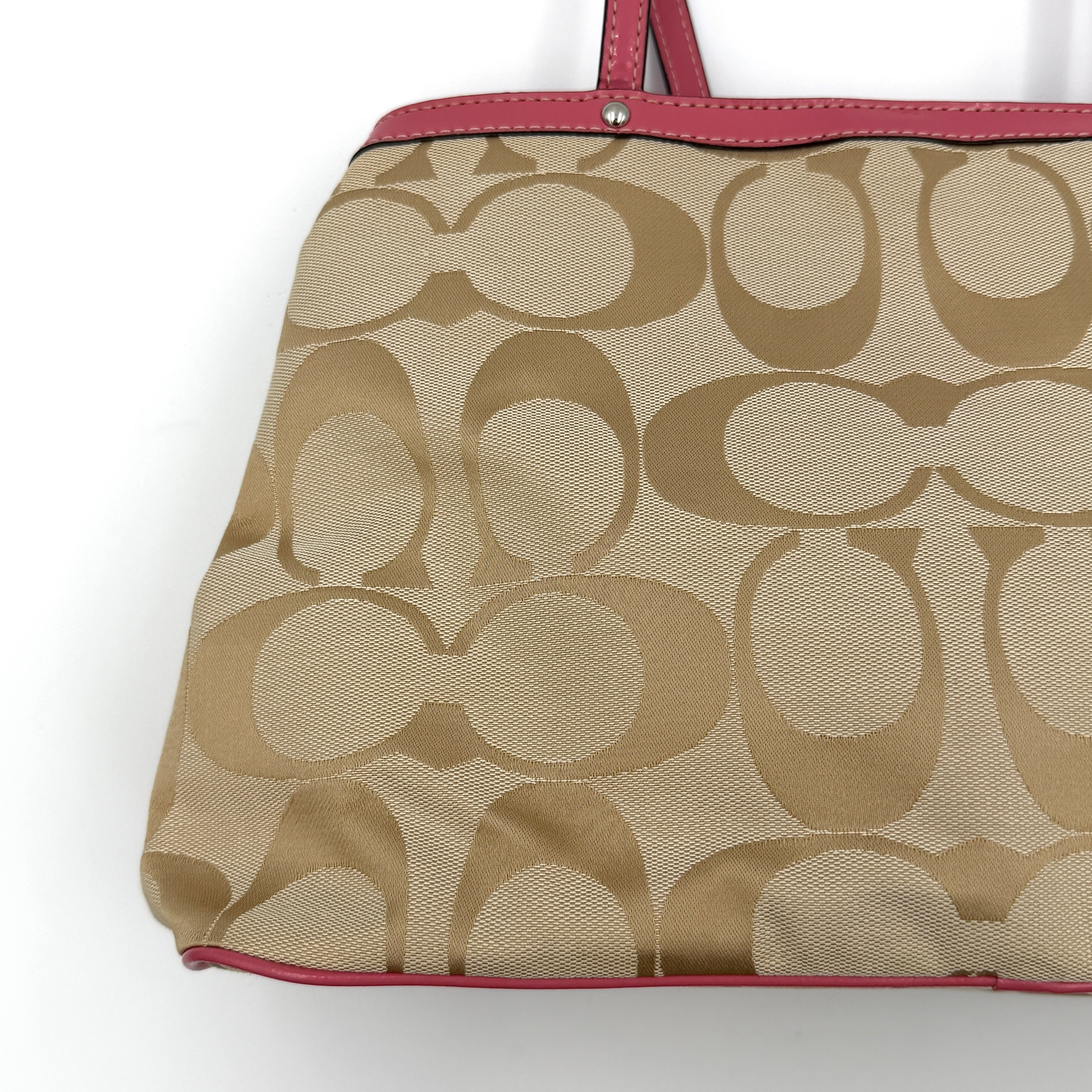 Coach Signature Stripe Kisslock Tote Bag Pink/Beige