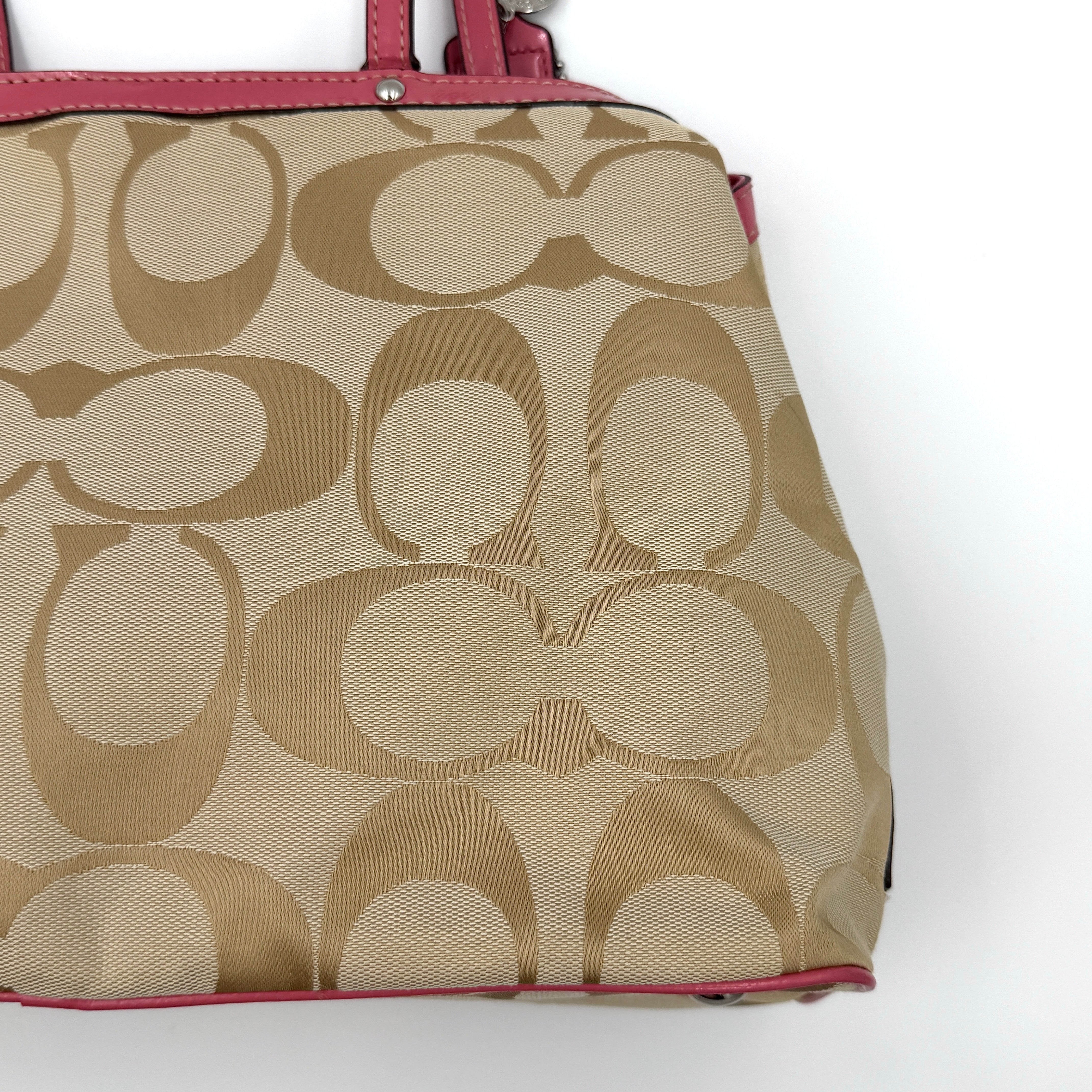 Coach Signature Stripe Kisslock Tote Bag Pink/Beige